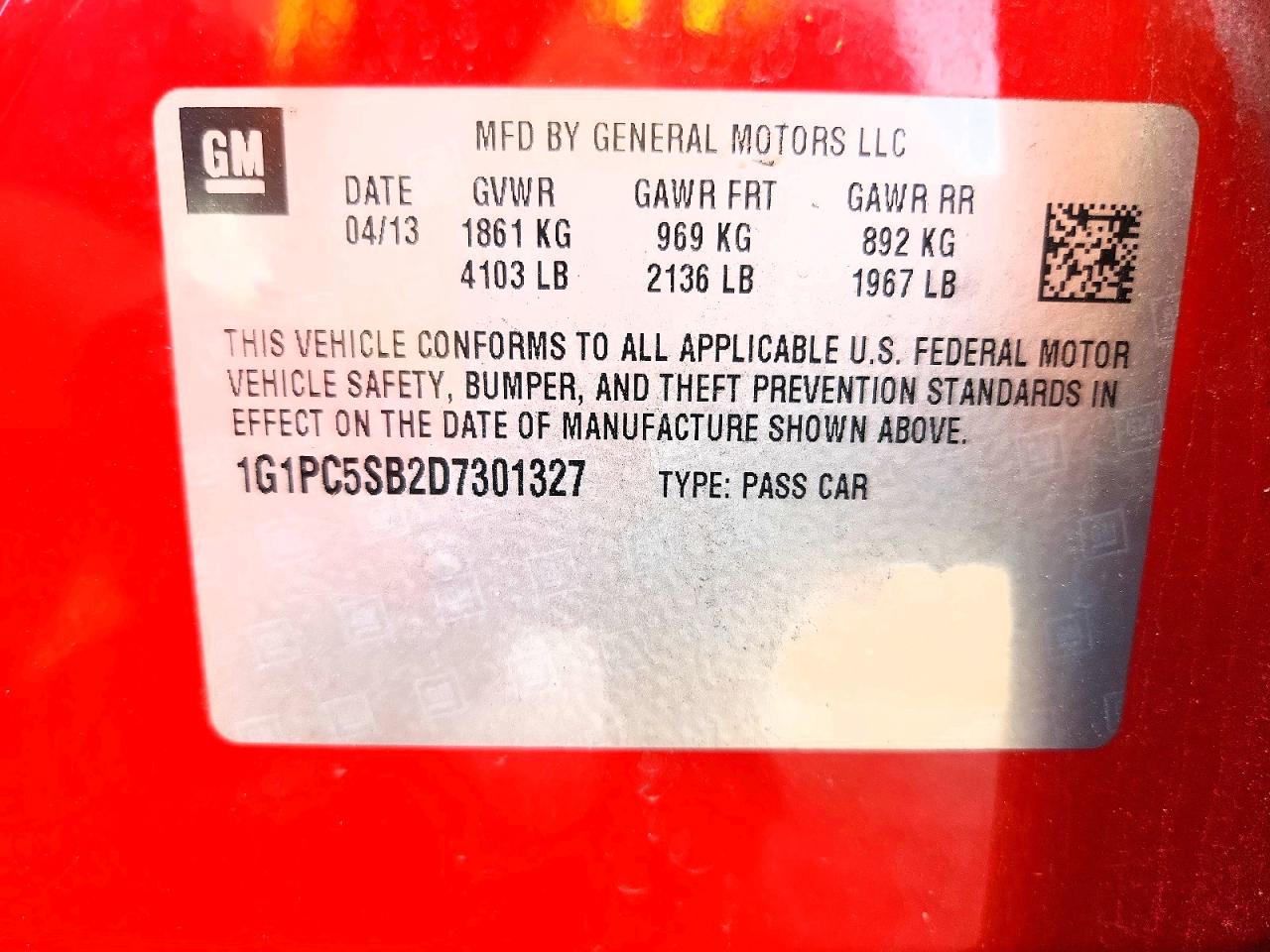 2013 Chevrolet Cruze Lt Red vin: 1G1PC5SB2D7301327