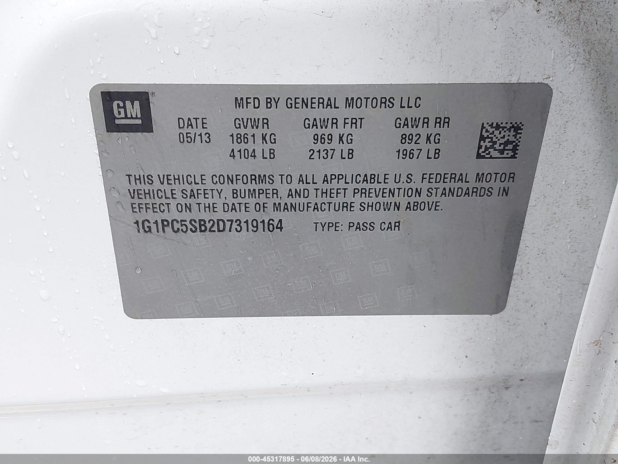 2013 Chevrolet Cruze 1lt Auto White vin: 1G1PC5SB2D7319164