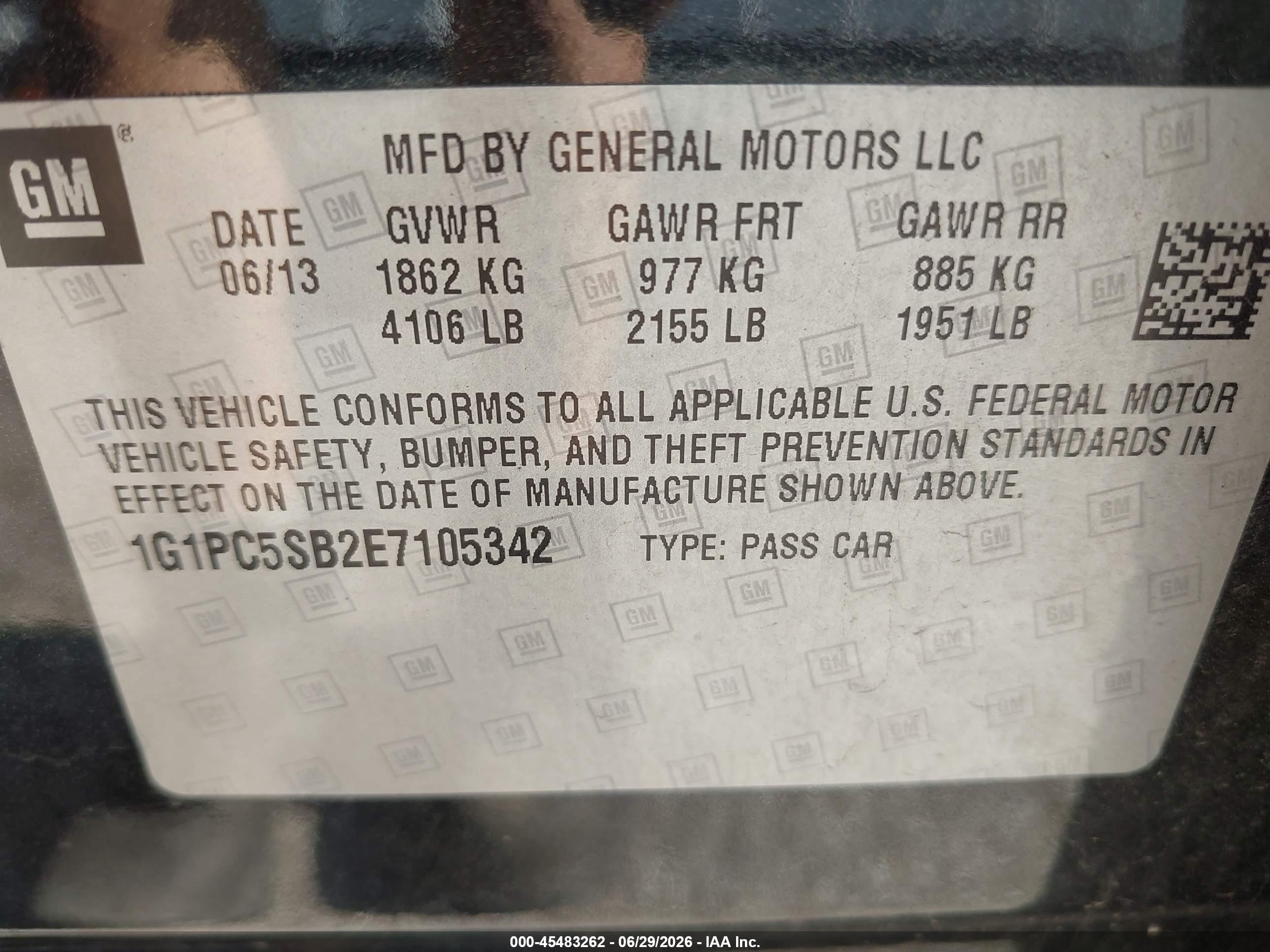 2014 Chevrolet Cruze 1lt Auto Black vin: 1G1PC5SB2E7105342