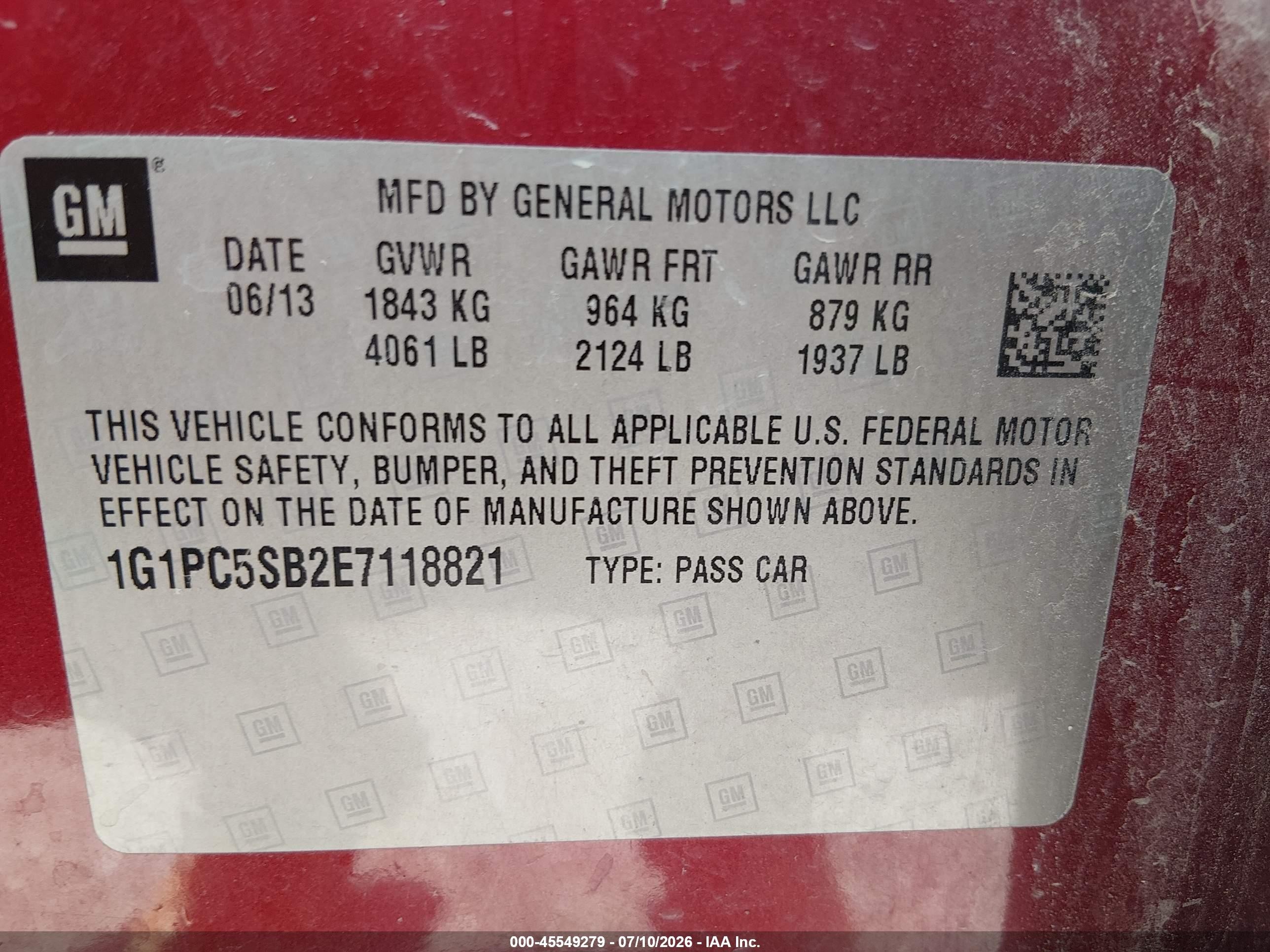 2014 Chevrolet Cruze 1lt Auto Red vin: 1G1PC5SB2E7118821