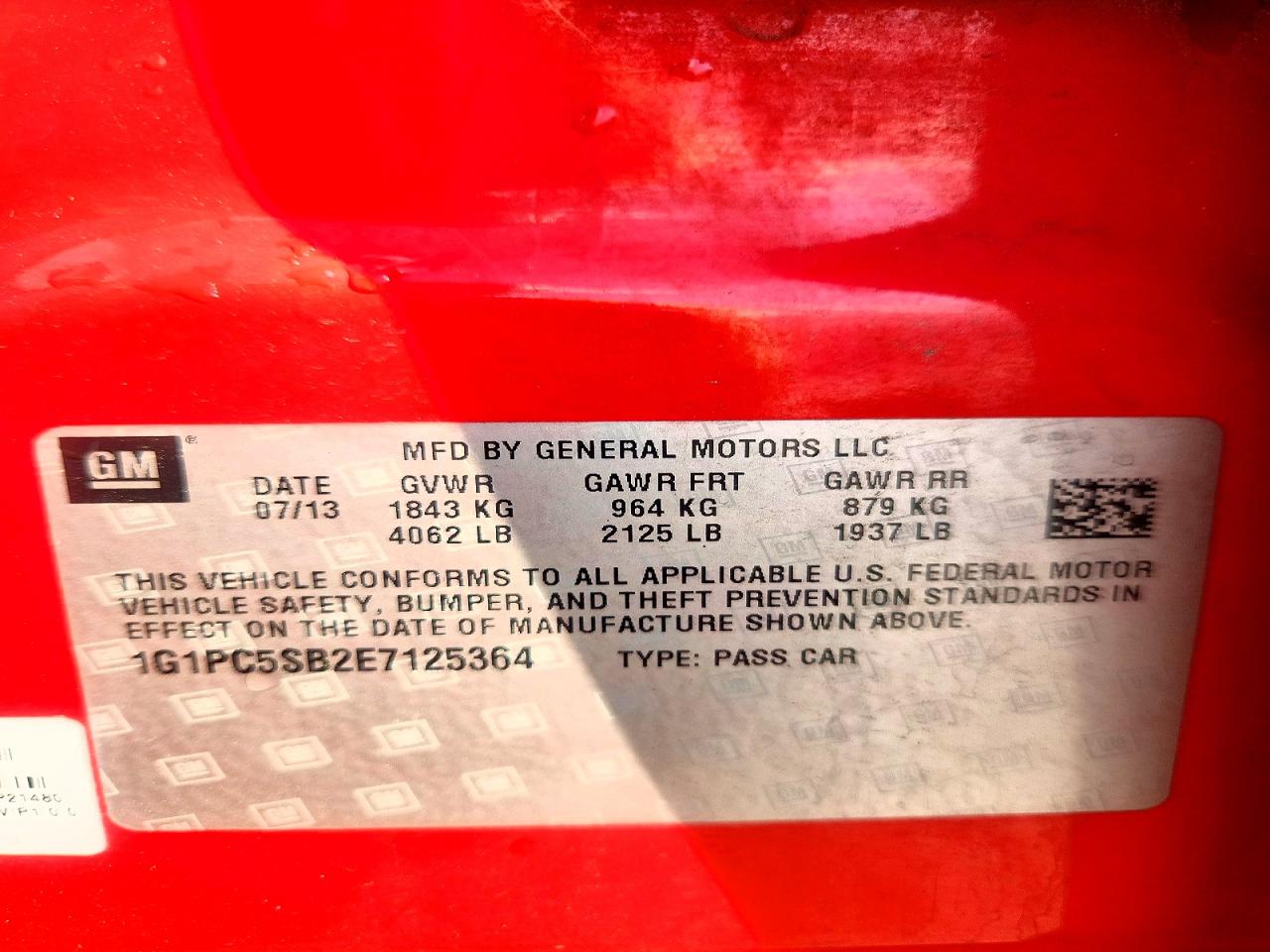2014 Chevrolet Cruze Lt Red vin: 1G1PC5SB2E7125364