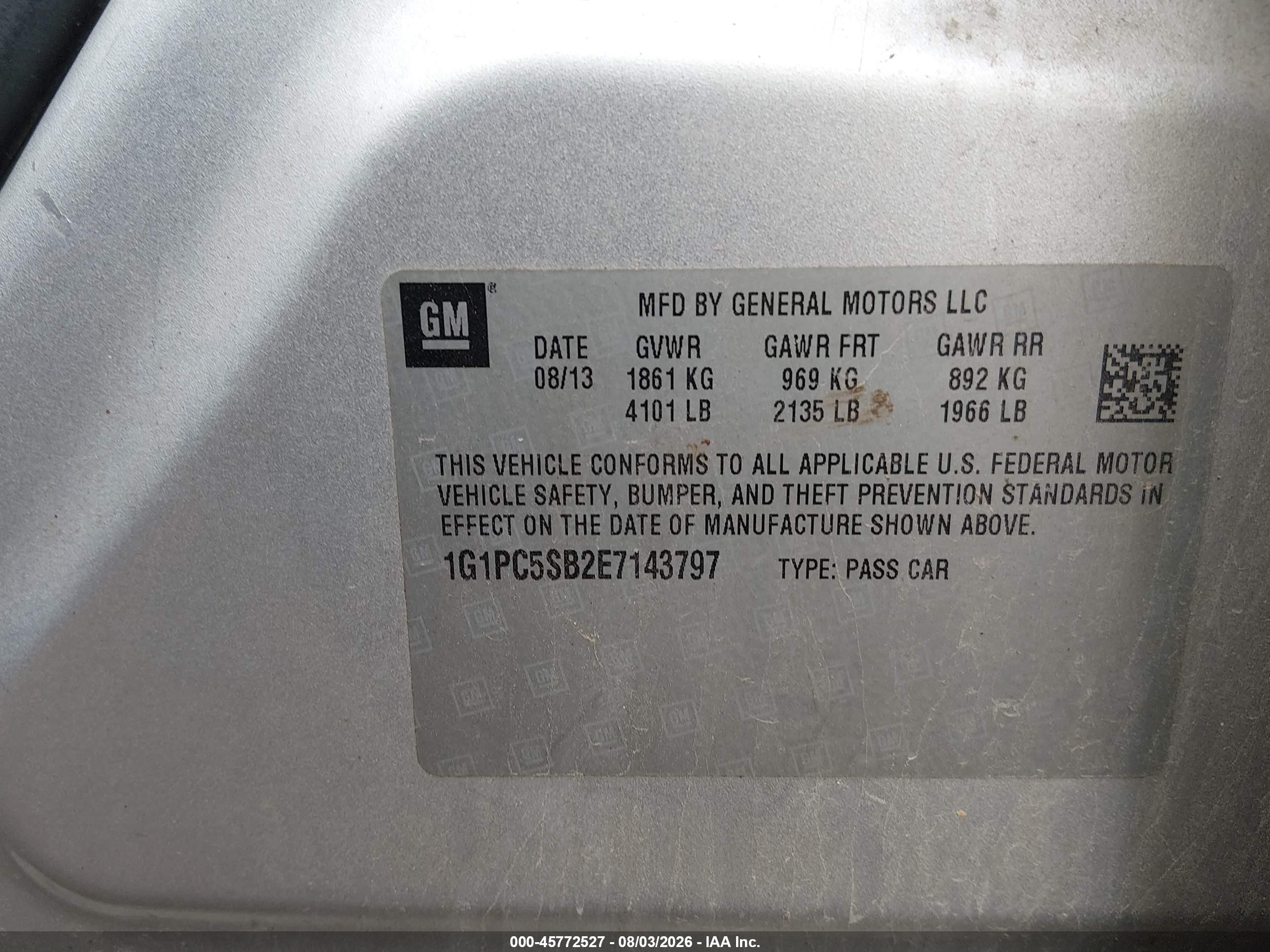 2014 Chevrolet Cruze 1lt Auto Silver vin: 1G1PC5SB2E7143797