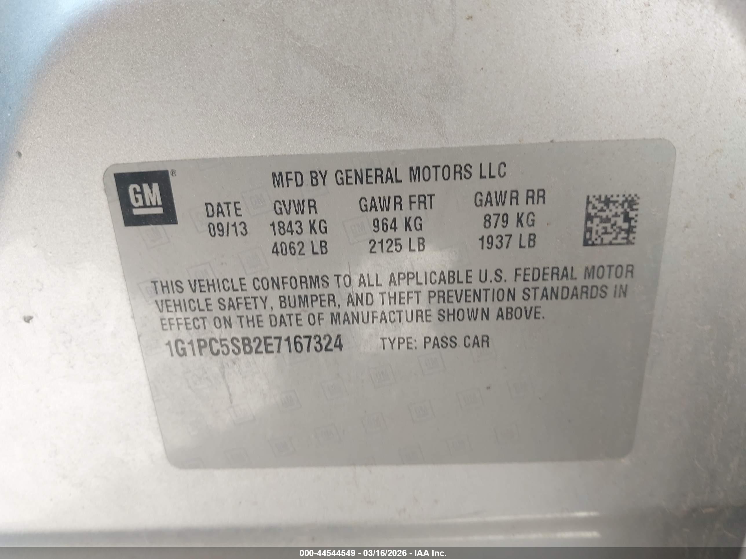 2014 Chevrolet Cruze 1lt Auto Silver vin: 1G1PC5SB2E7167324