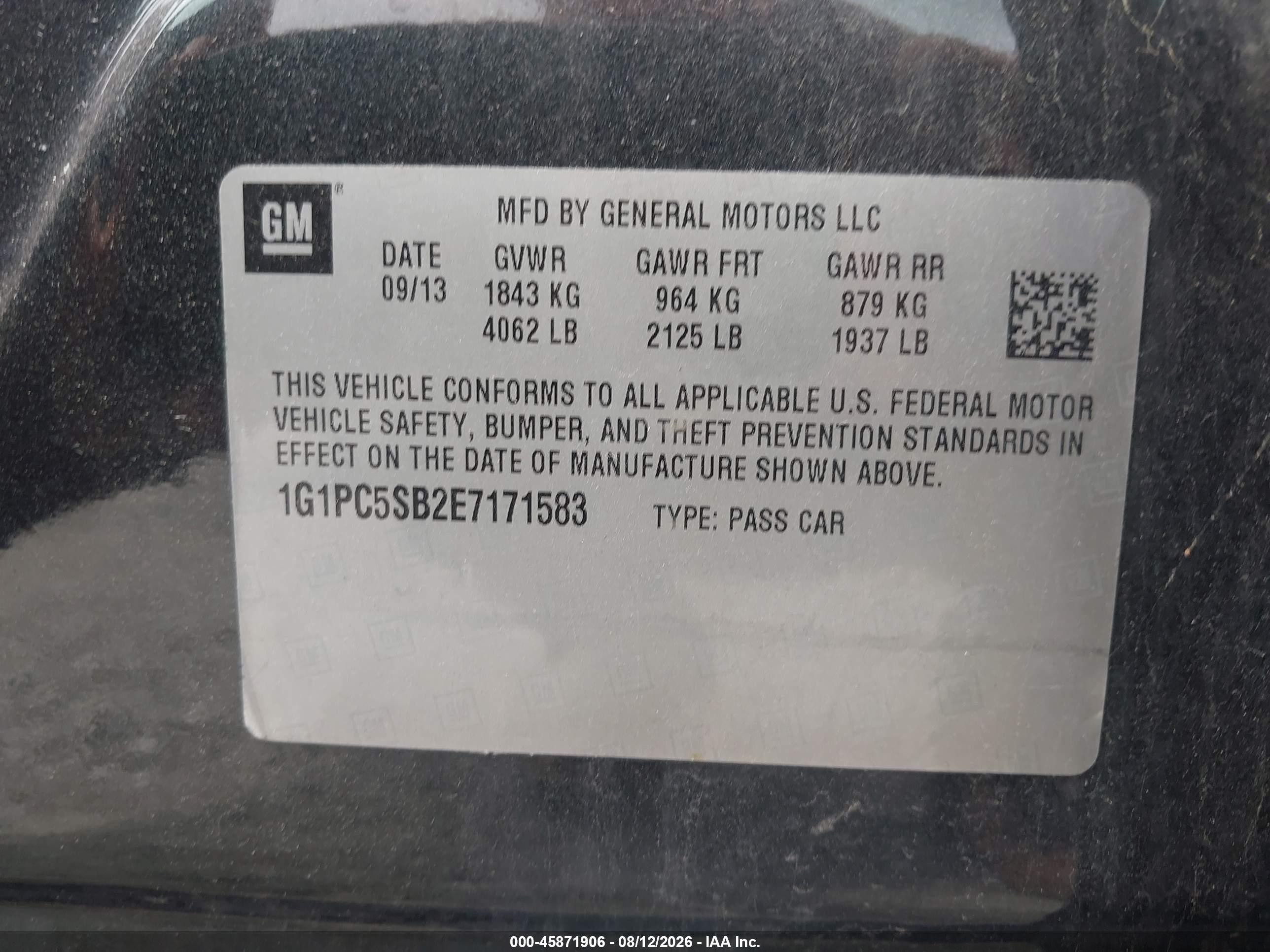 2014 Chevrolet Cruze 1lt Auto Black vin: 1G1PC5SB2E7171583