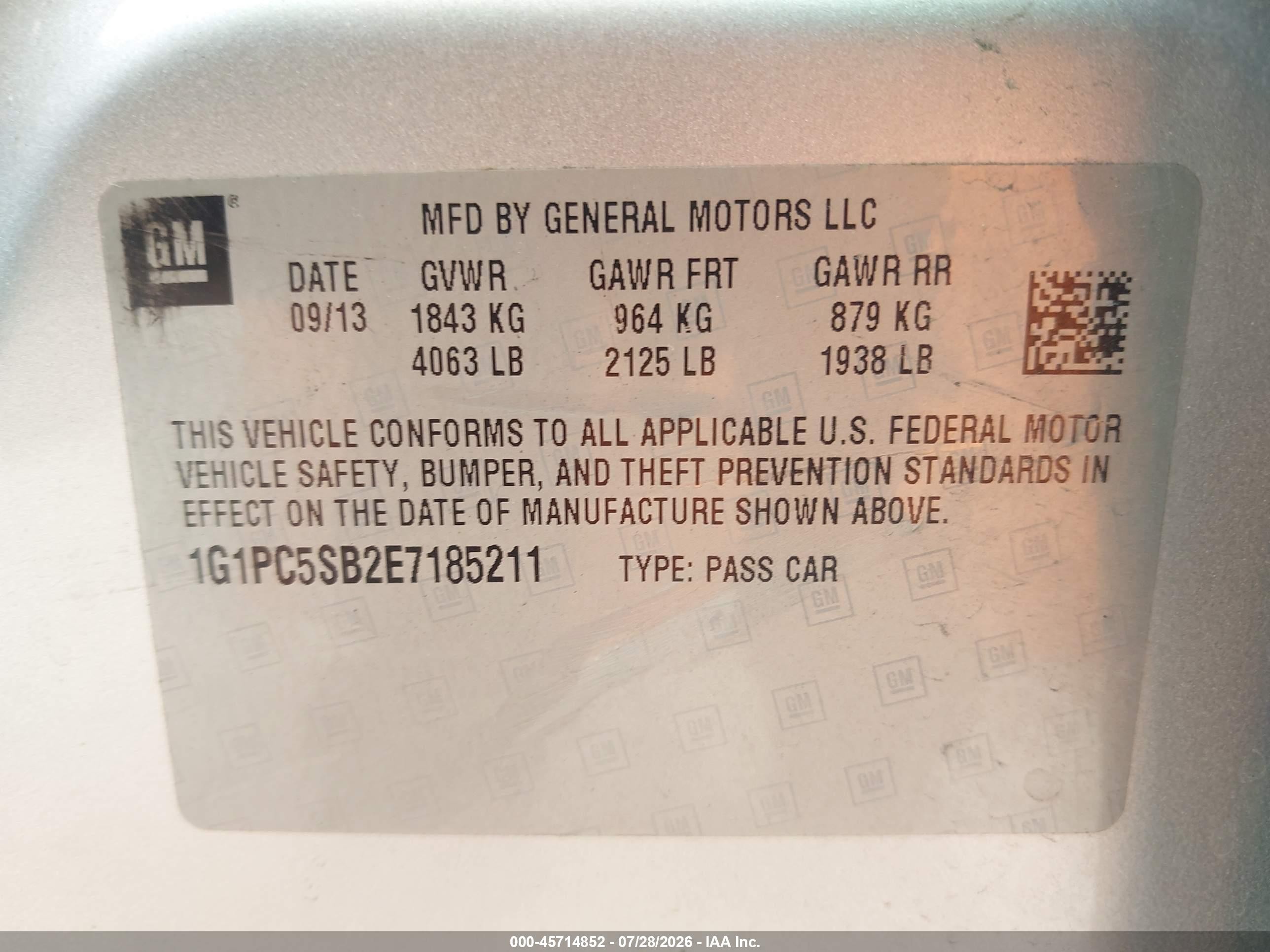 2014 Chevrolet Cruze 1lt Auto Gray vin: 1G1PC5SB2E7185211