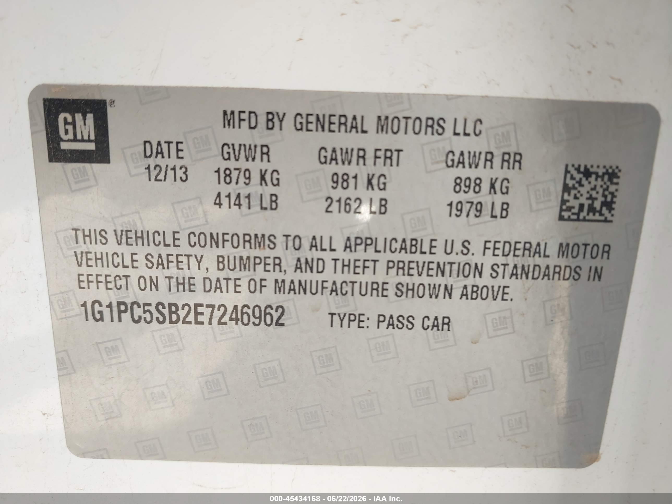 2014 Chevrolet Cruze 1lt Auto White vin: 1G1PC5SB2E7246962