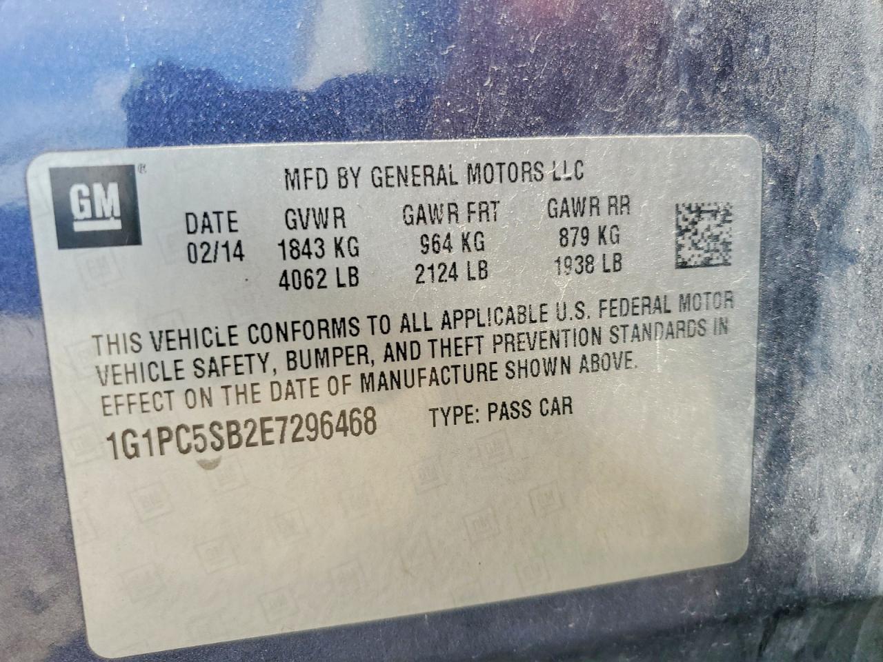 2014 Chevrolet Cruze Lt Blue vin: 1G1PC5SB2E7296468