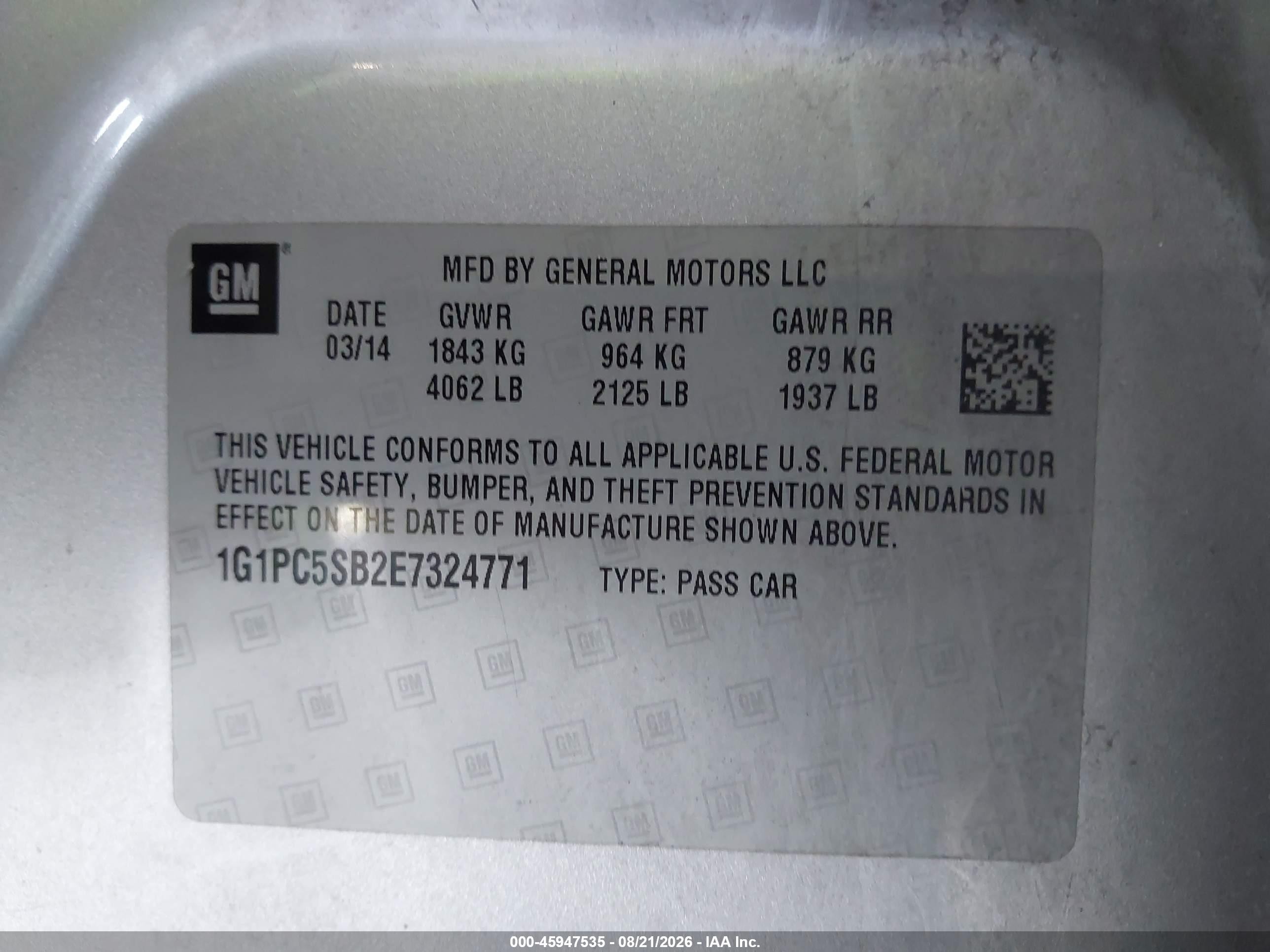 2014 Chevrolet Cruze 1lt Auto Silver vin: 1G1PC5SB2E7324771
