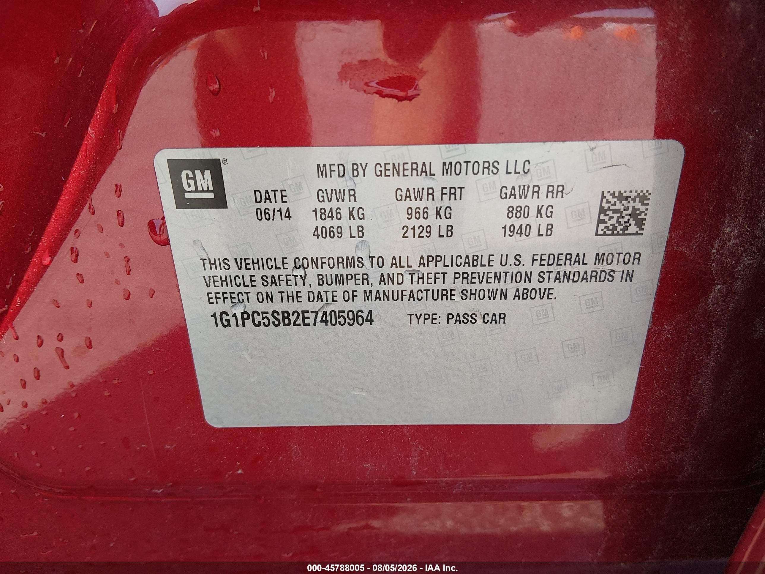 2014 Chevrolet Cruze 1lt Auto Red vin: 1G1PC5SB2E7405964