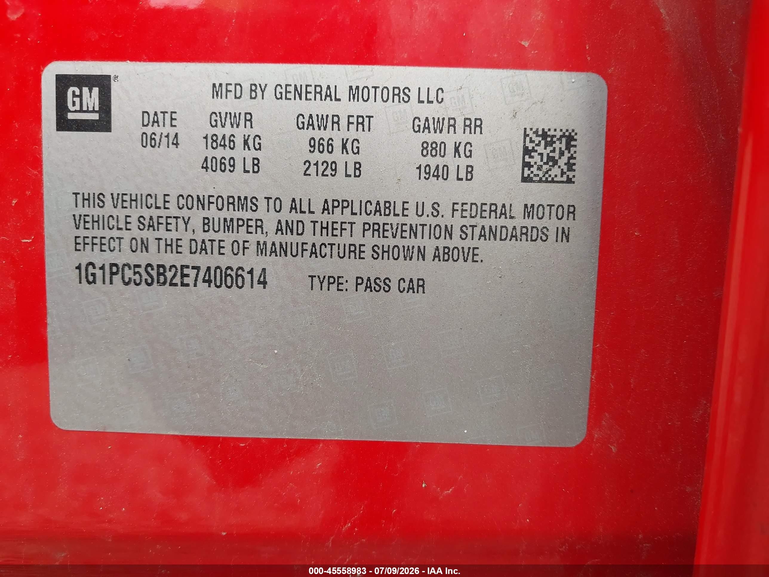 2014 Chevrolet Cruze 1lt Auto Red vin: 1G1PC5SB2E7406614
