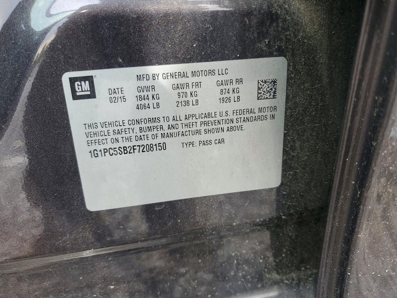 2015 Chevrolet Cruze Lt Gray vin: 1G1PC5SB2F7208150