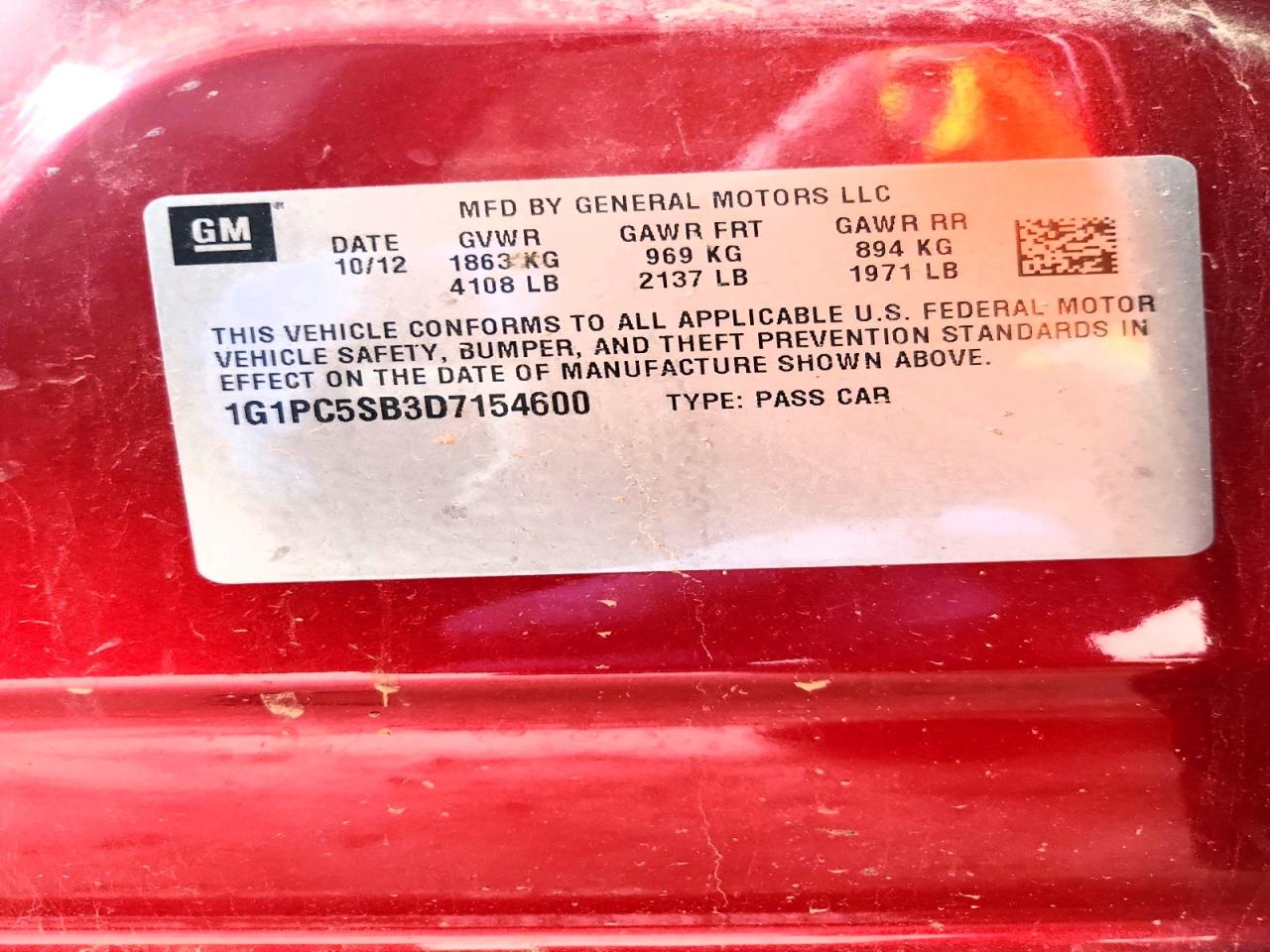 2013 Chevrolet Cruze Lt Red vin: 1G1PC5SB3D7154600