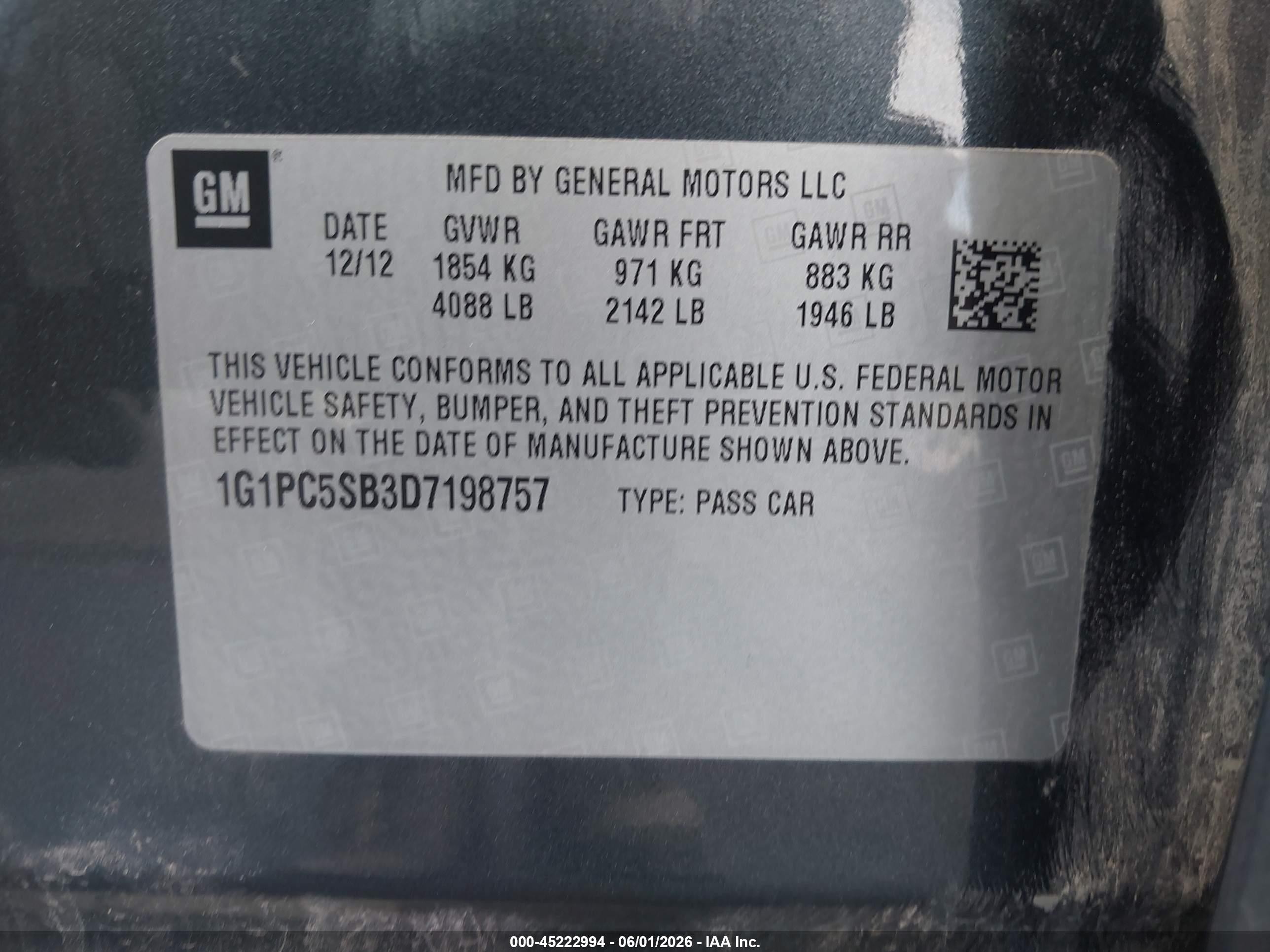 2013 Chevrolet Cruze 1lt Auto Gray vin: 1G1PC5SB3D7198757
