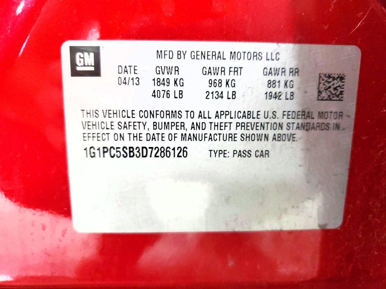 2013 Chevrolet Cruze Lt Red vin: 1G1PC5SB3D7286126
