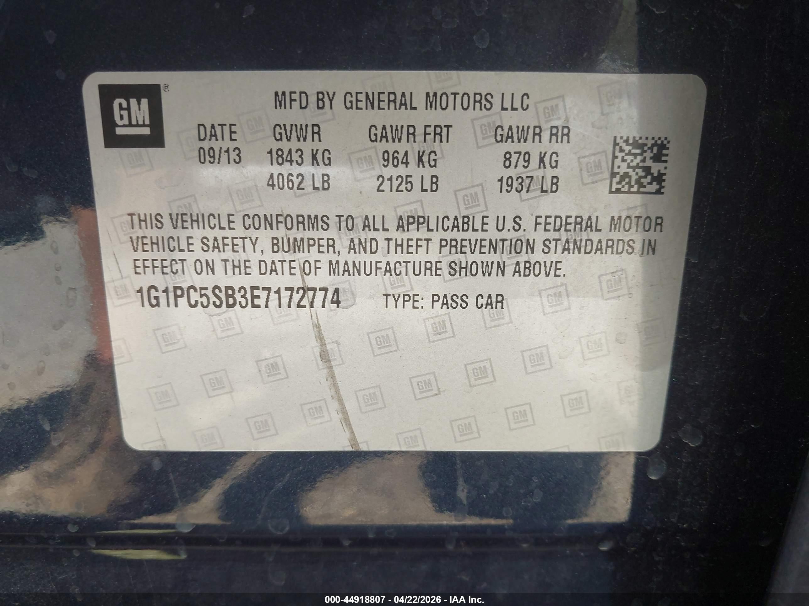2014 Chevrolet Cruze 1lt Auto Blue vin: 1G1PC5SB3E7172774