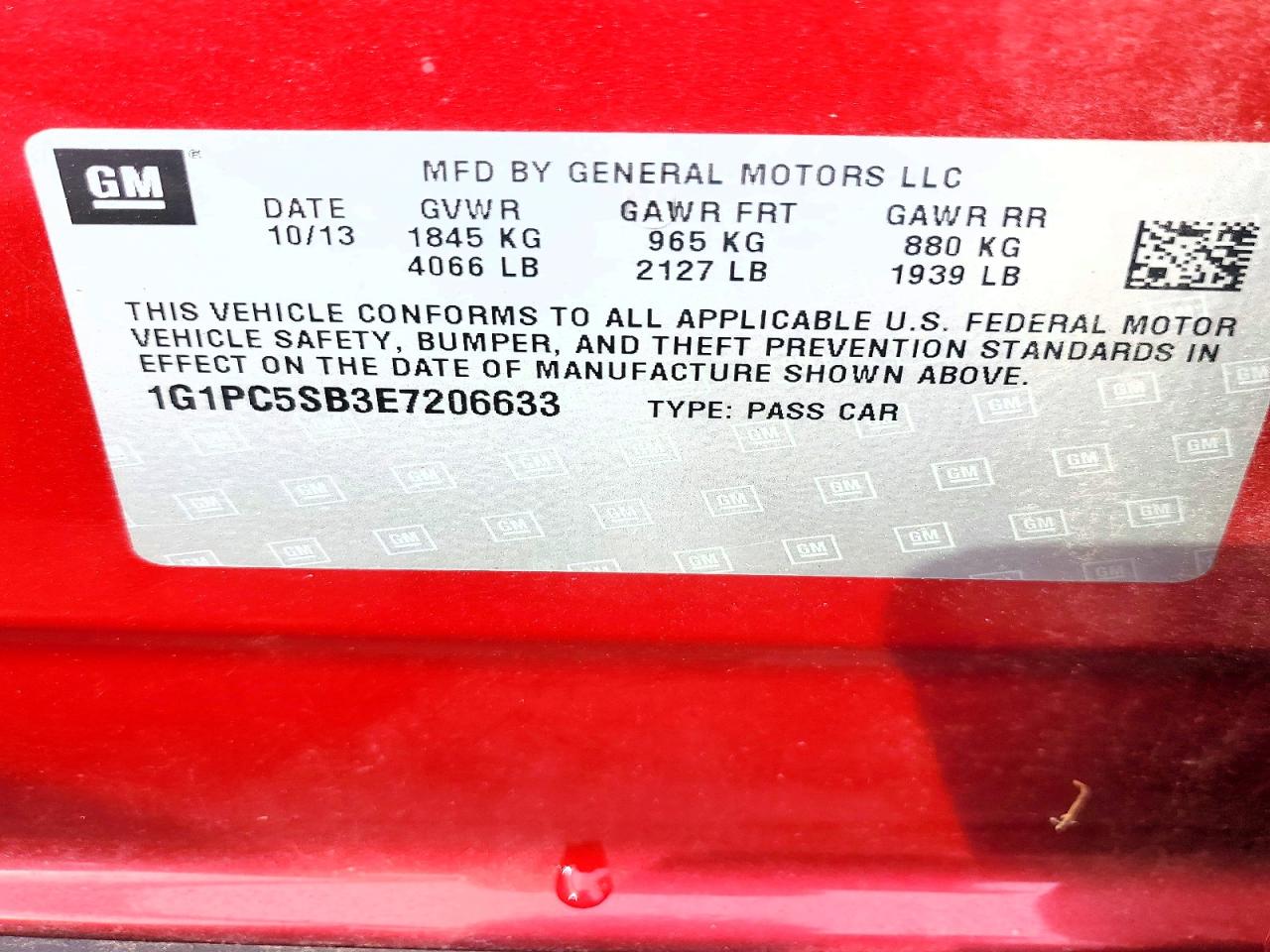 2014 Chevrolet Cruze Lt Red vin: 1G1PC5SB3E7206633