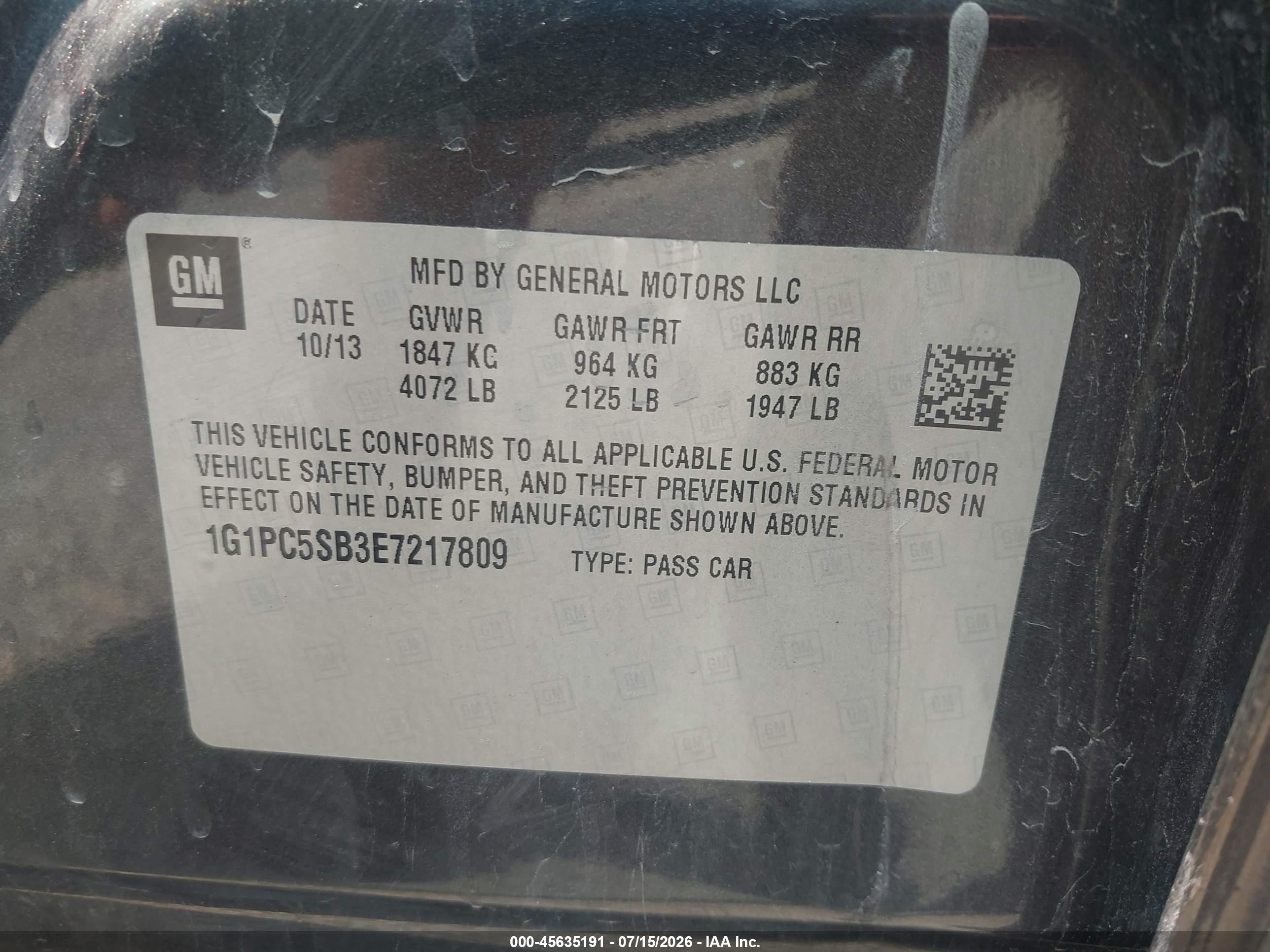 2014 Chevrolet Cruze 1lt Auto Black vin: 1G1PC5SB3E7217809