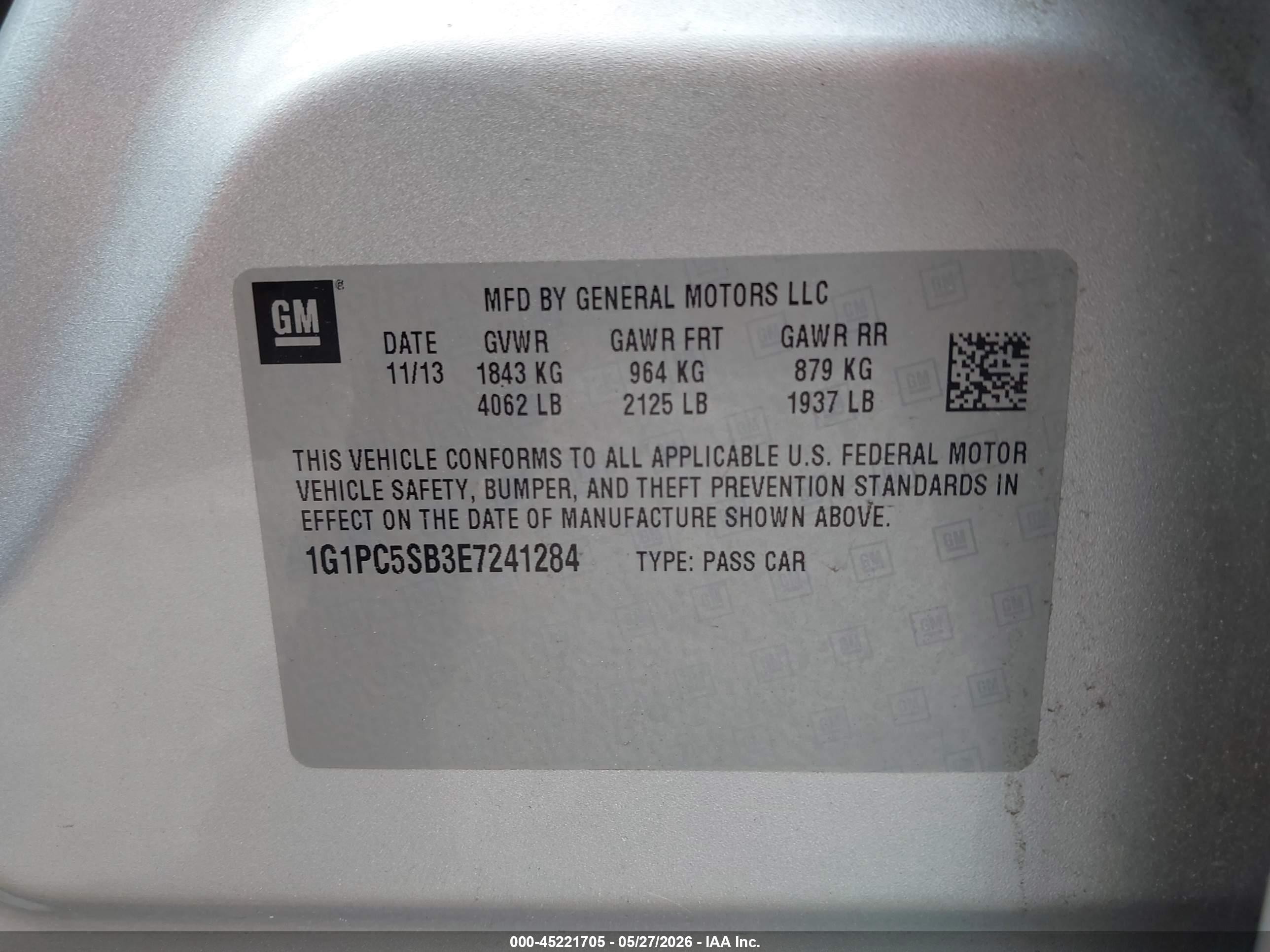 2014 Chevrolet Cruze 1lt Auto Серебряный vin: 1G1PC5SB3E7241284