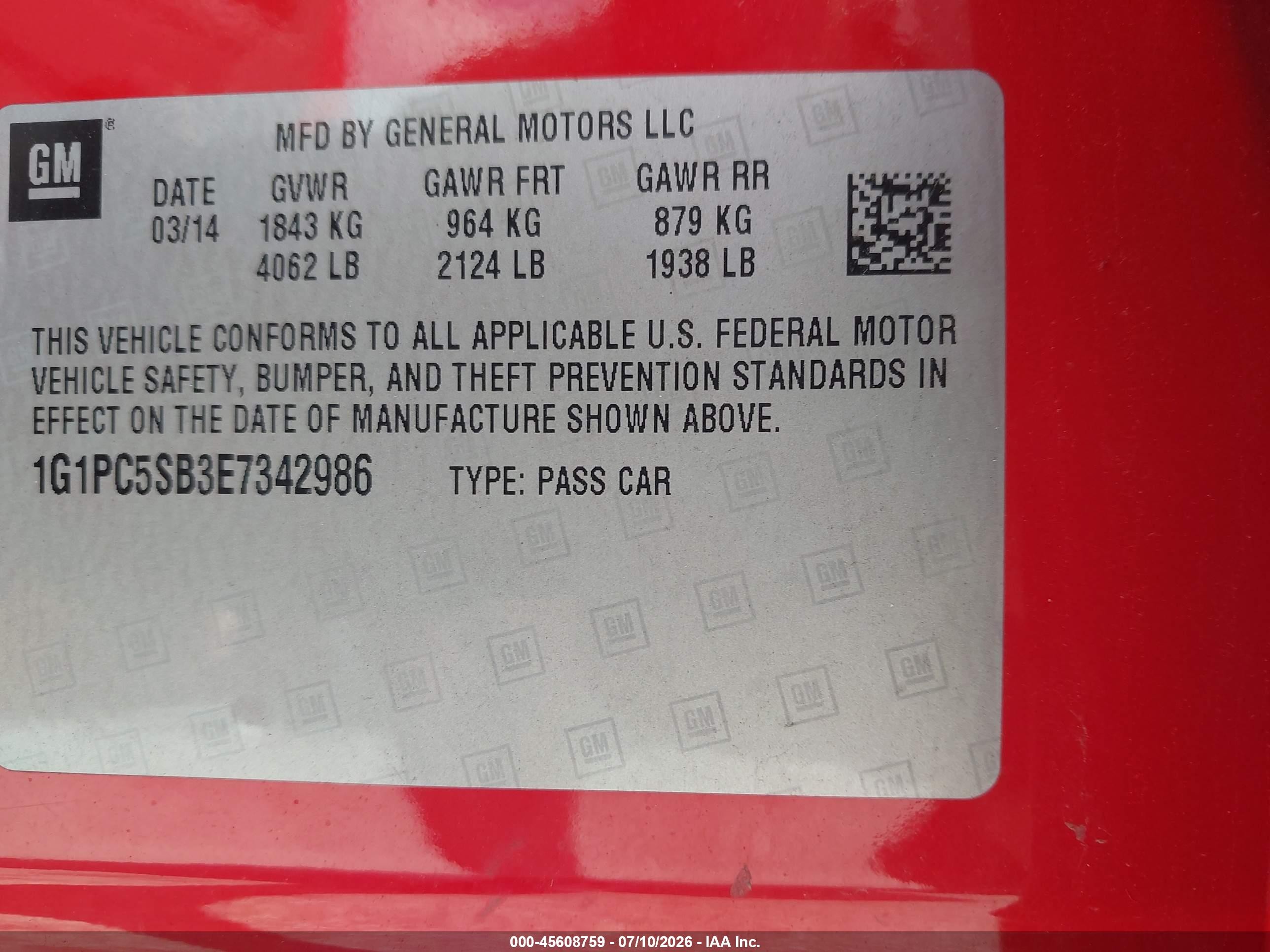 2014 Chevrolet Cruze 1lt Auto Red vin: 1G1PC5SB3E7342986