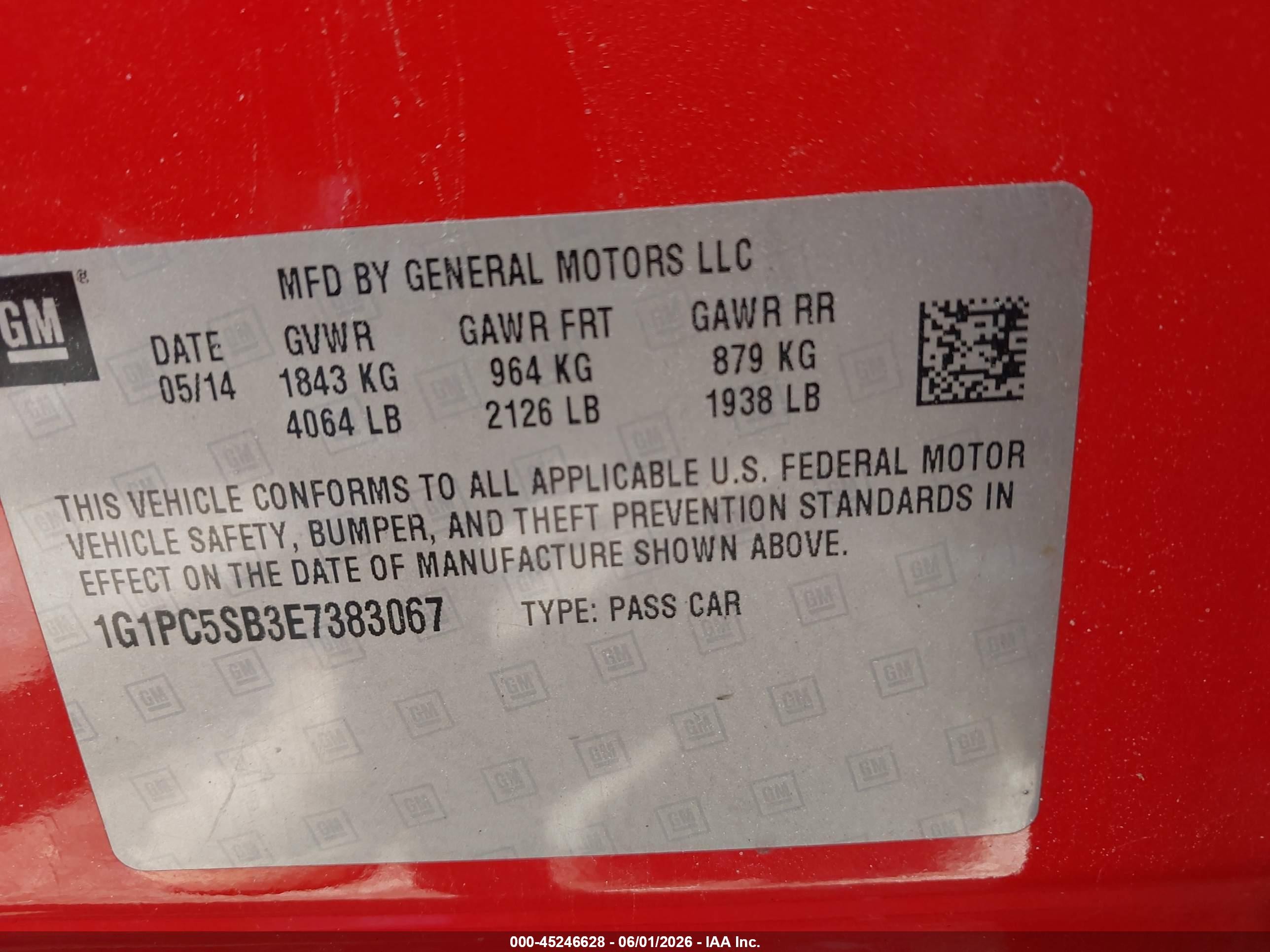 2014 Chevrolet Cruze 1lt Auto Red vin: 1G1PC5SB3E7383067