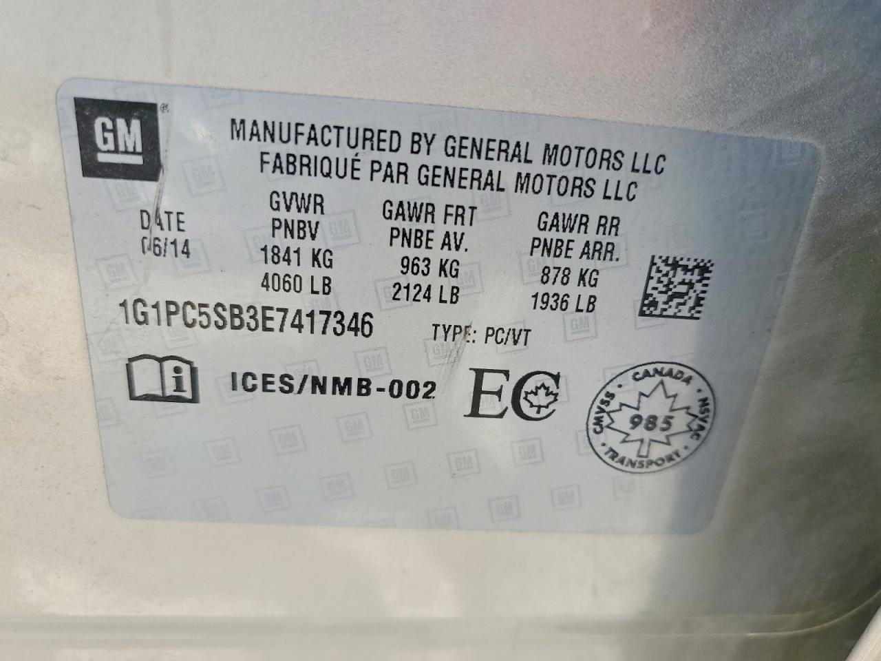 2014 Chevrolet Cruze Lt Золотой vin: 1G1PC5SB3E7417346