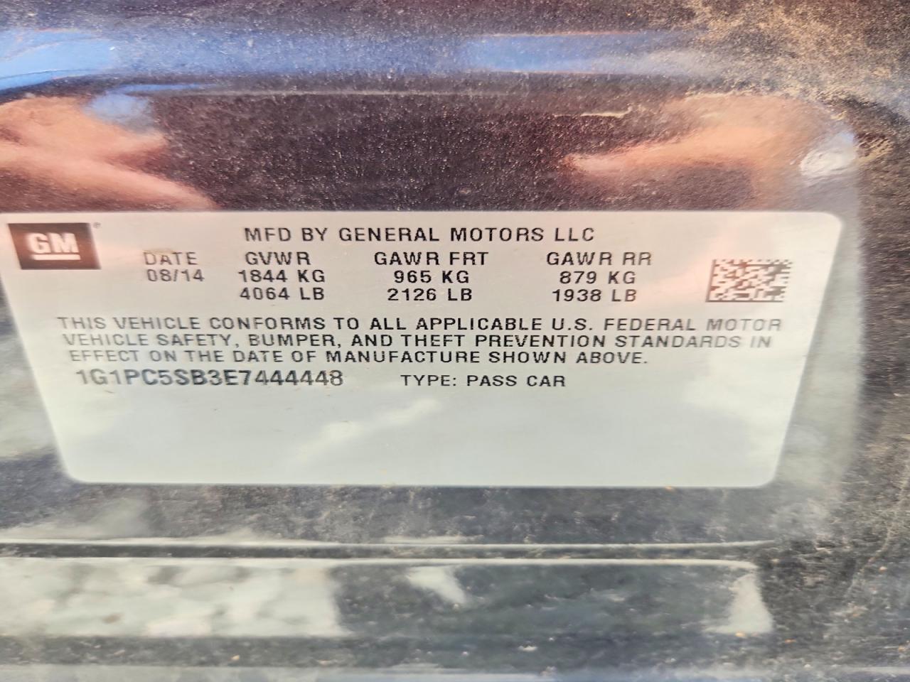 2014 Chevrolet Cruze Lt Black vin: 1G1PC5SB3E7444448