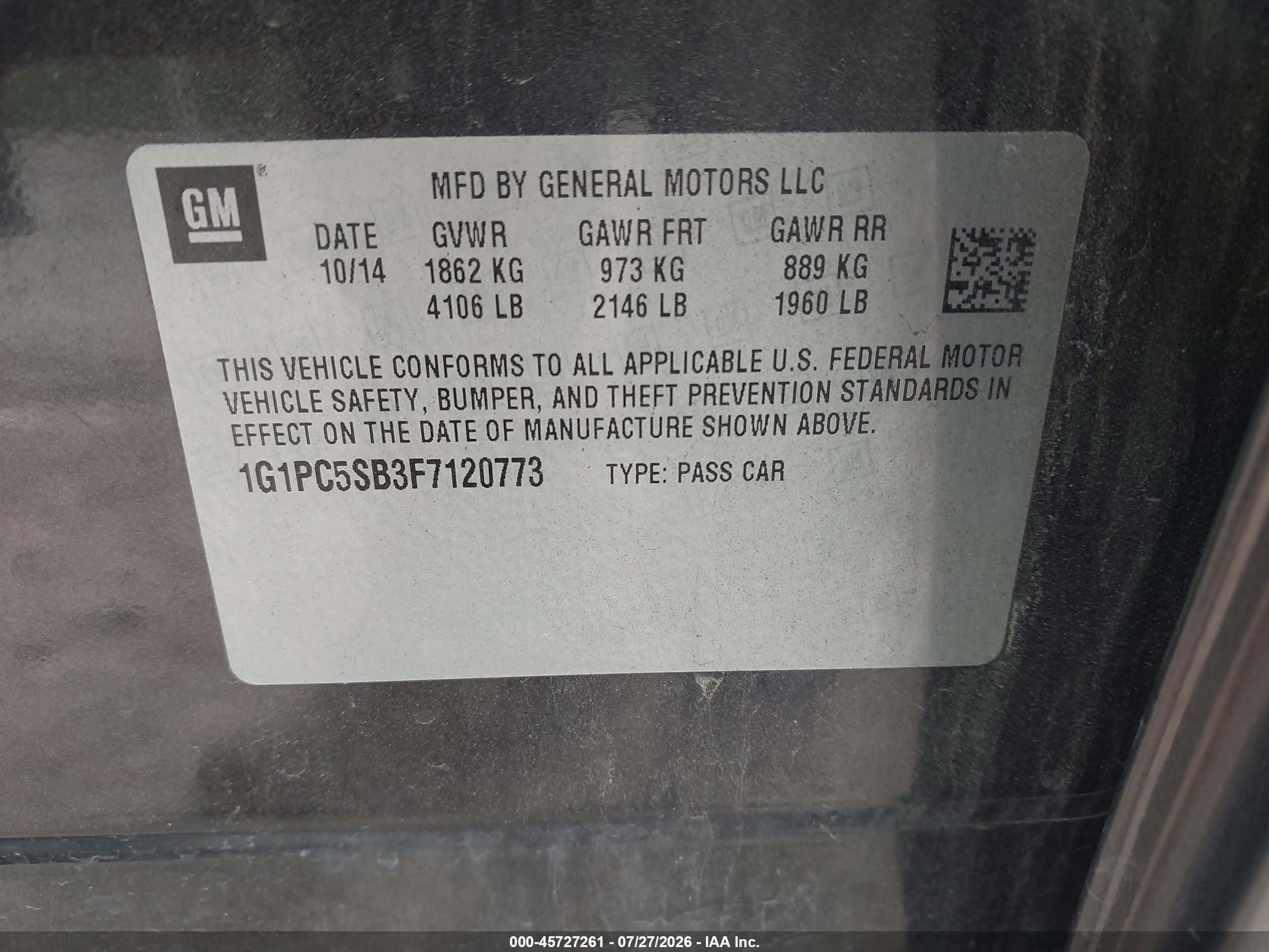 2015 Chevrolet Cruze 1lt Auto Black vin: 1G1PC5SB3F7120773
