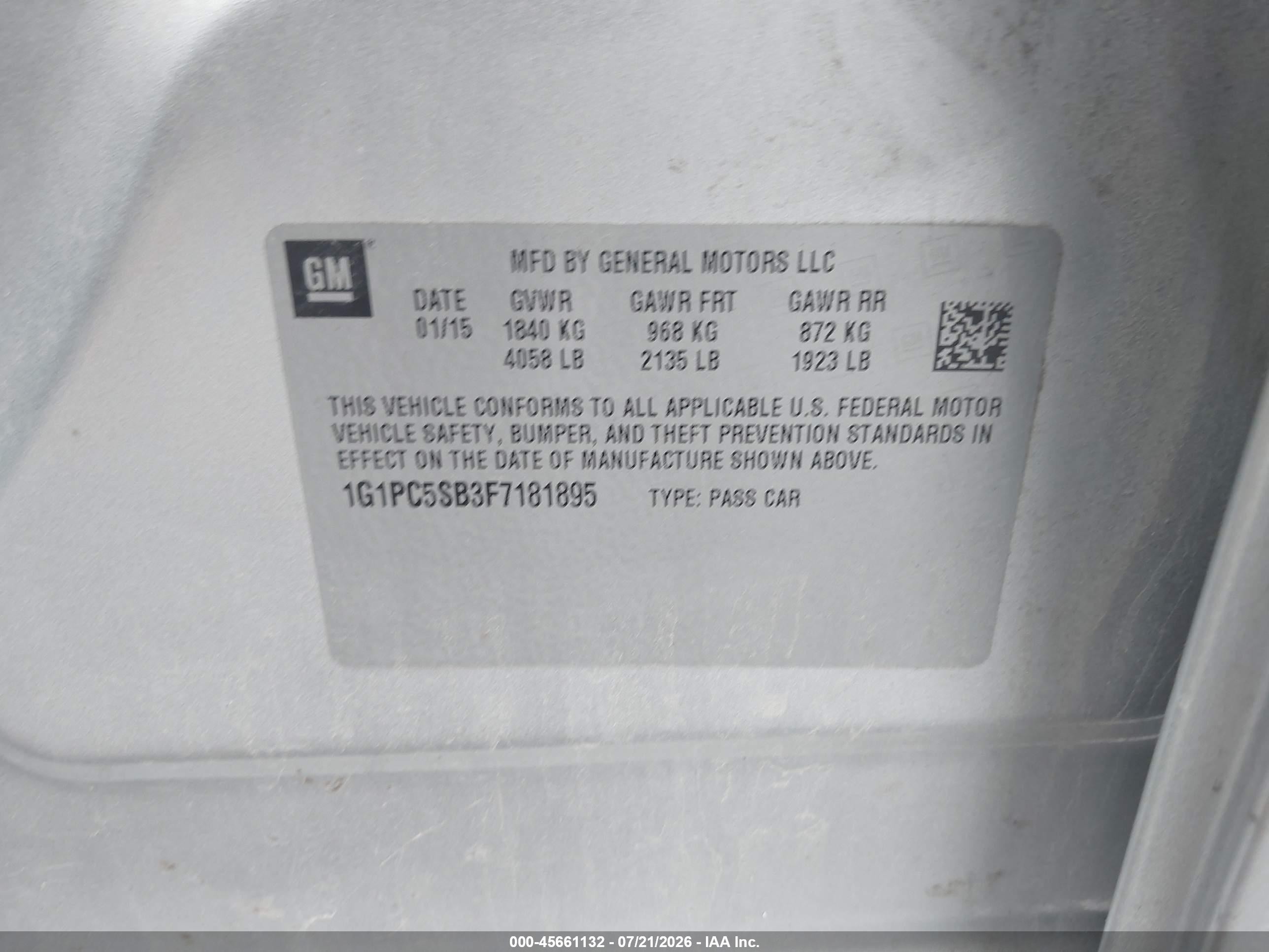 2015 Chevrolet Cruze 1lt Auto Silver vin: 1G1PC5SB3F7181895
