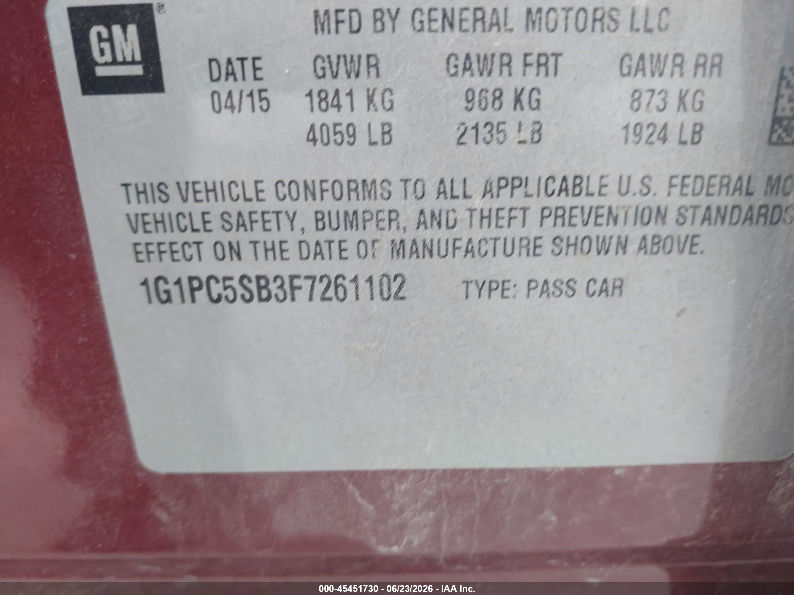 2015 Chevrolet Cruze 1lt Auto Maroon vin: 1G1PC5SB3F7261102