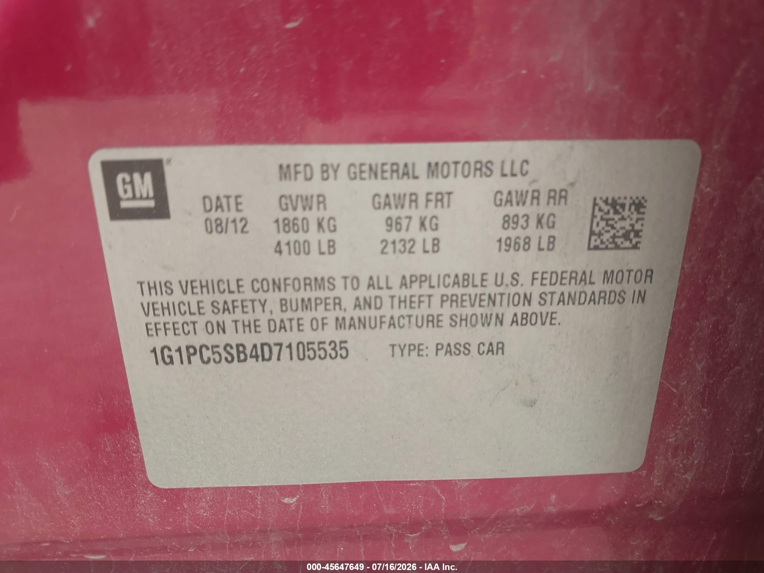 2013 Chevrolet Cruze 1lt Auto Red vin: 1G1PC5SB4D7105535