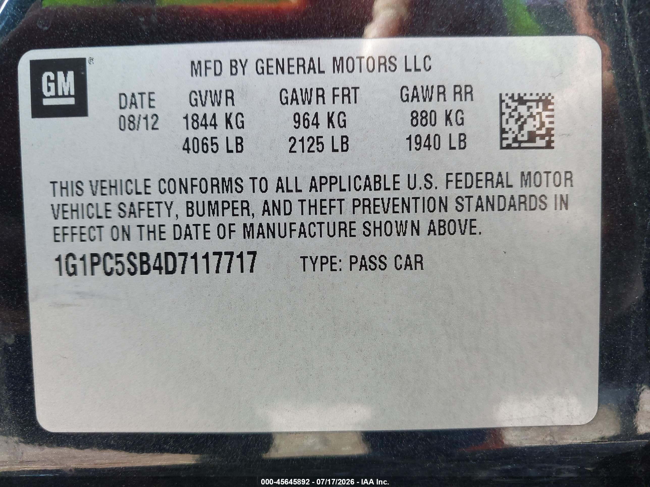 2013 Chevrolet Cruze 1lt Auto Black vin: 1G1PC5SB4D7117717