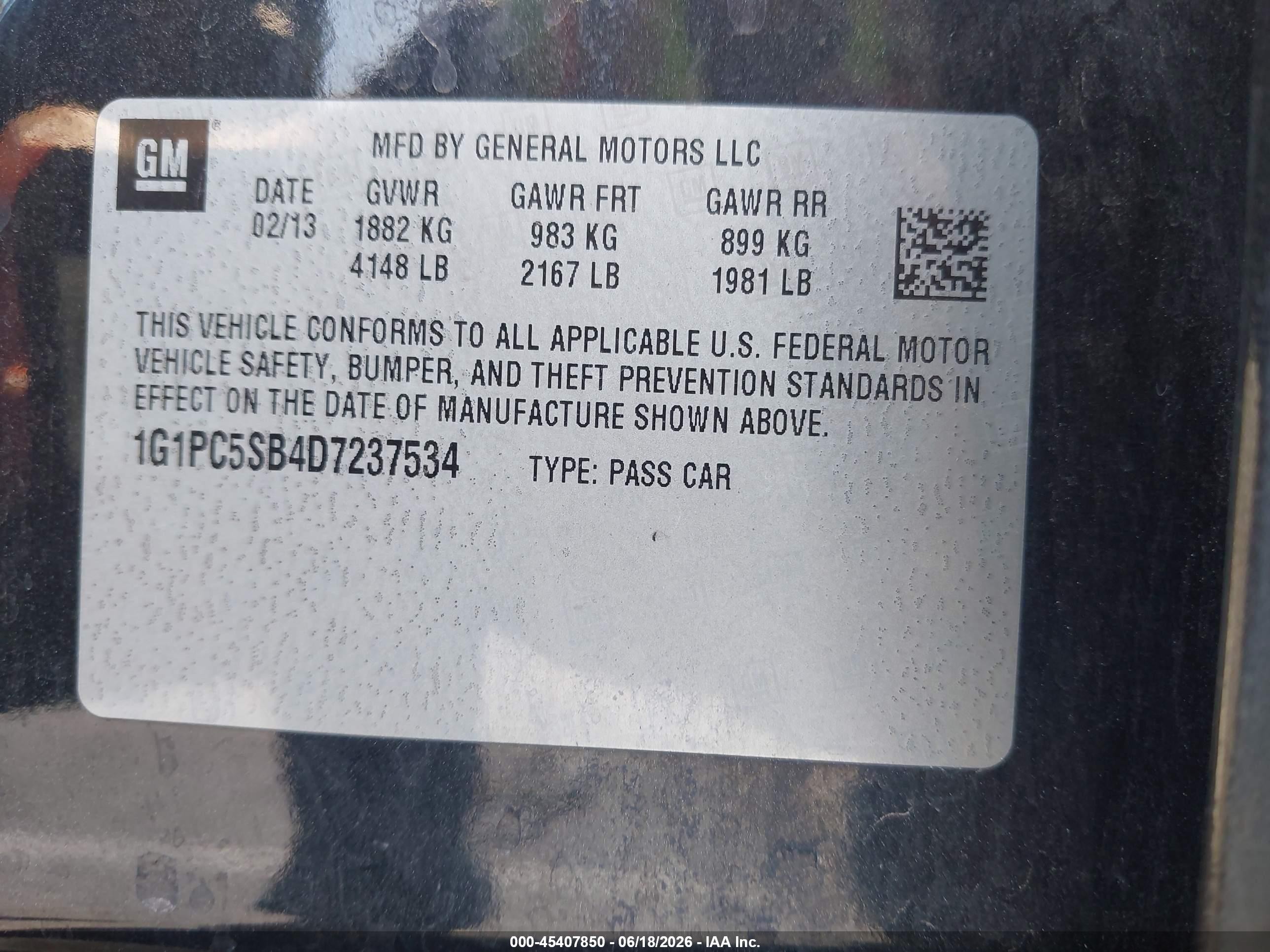 2013 Chevrolet Cruze 1lt Auto Black vin: 1G1PC5SB4D7237534