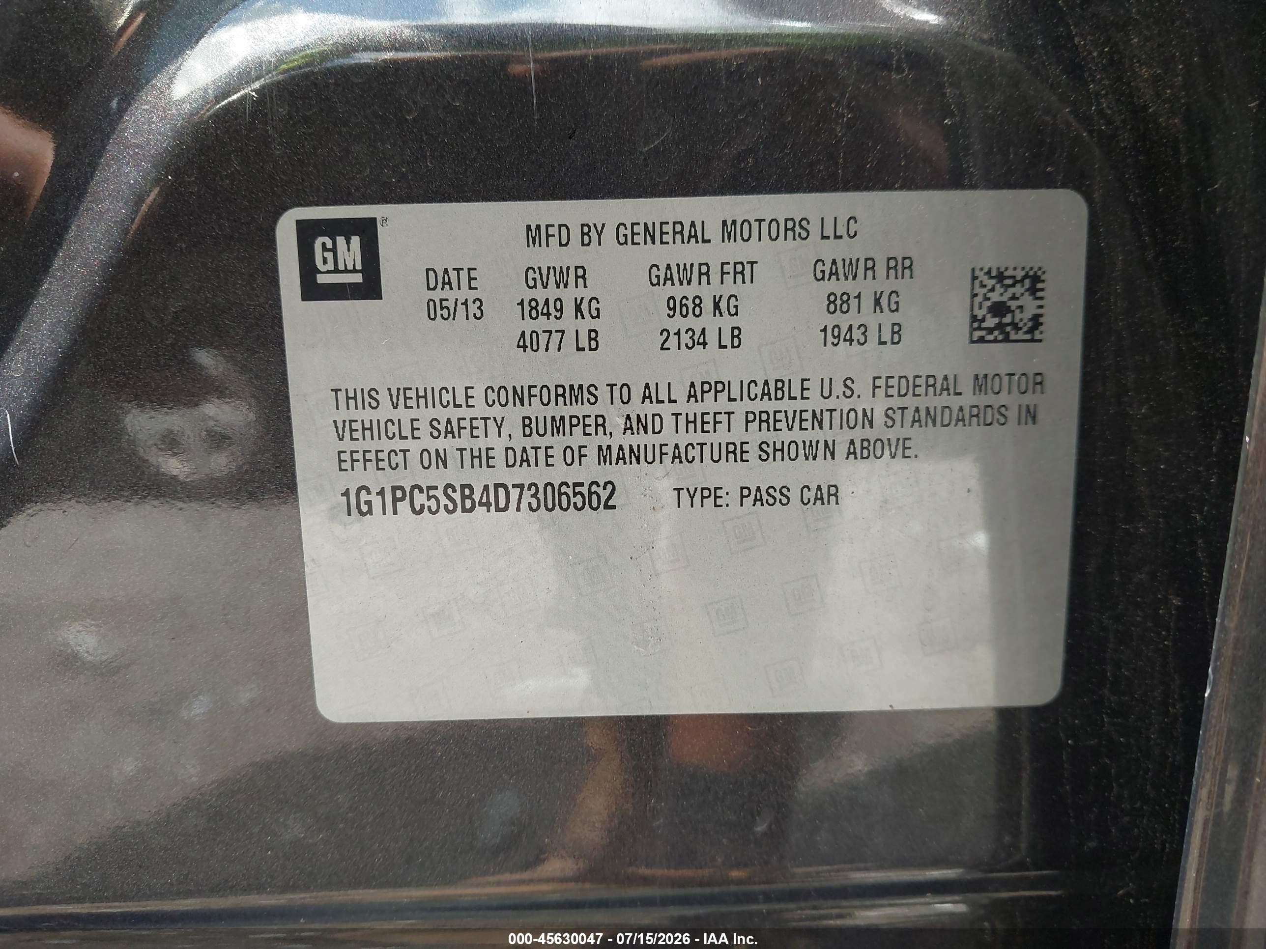 2013 Chevrolet Cruze 1lt Auto Gray vin: 1G1PC5SB4D7306562