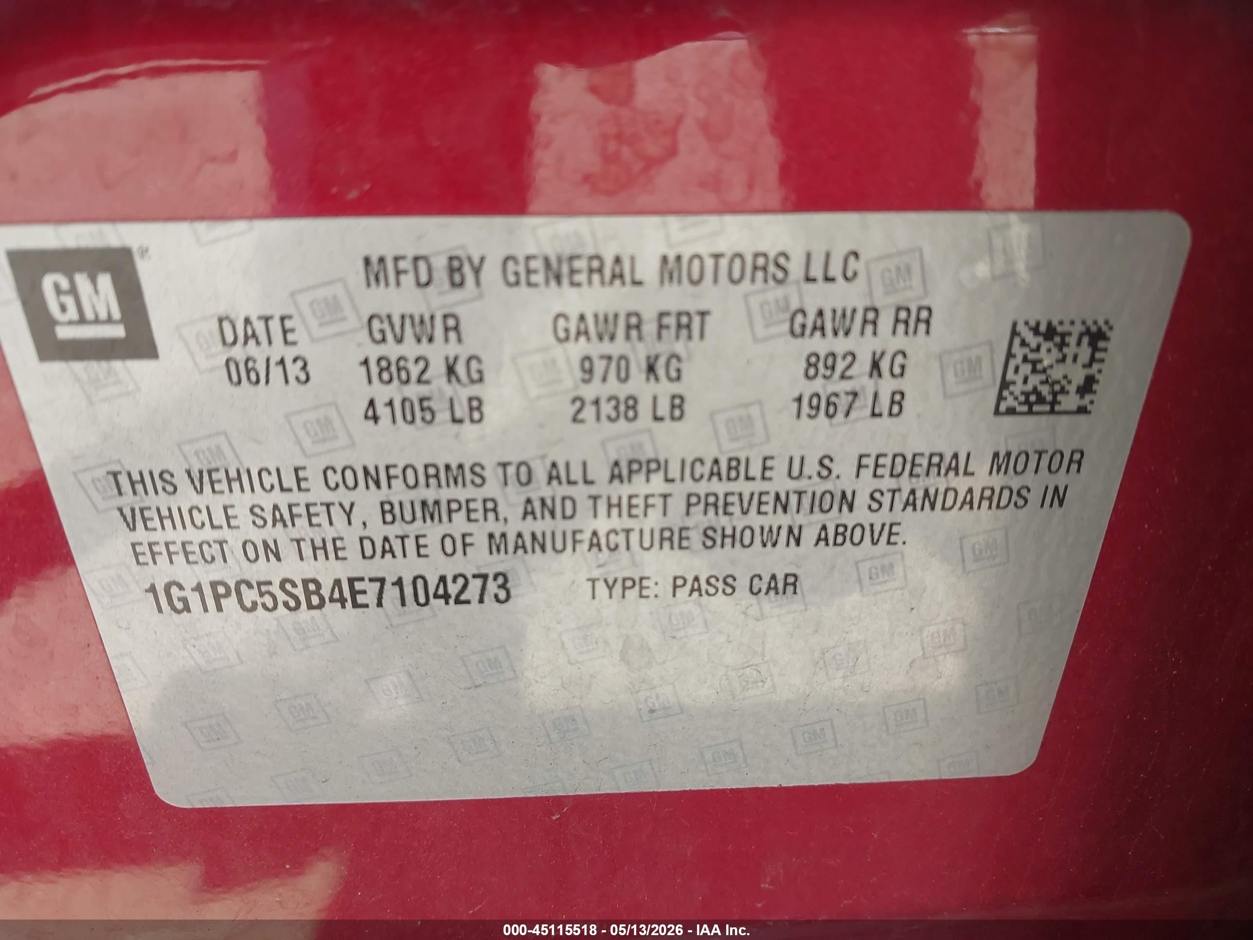 2014 Chevrolet Cruze 1lt Auto Красный vin: 1G1PC5SB4E7104273
