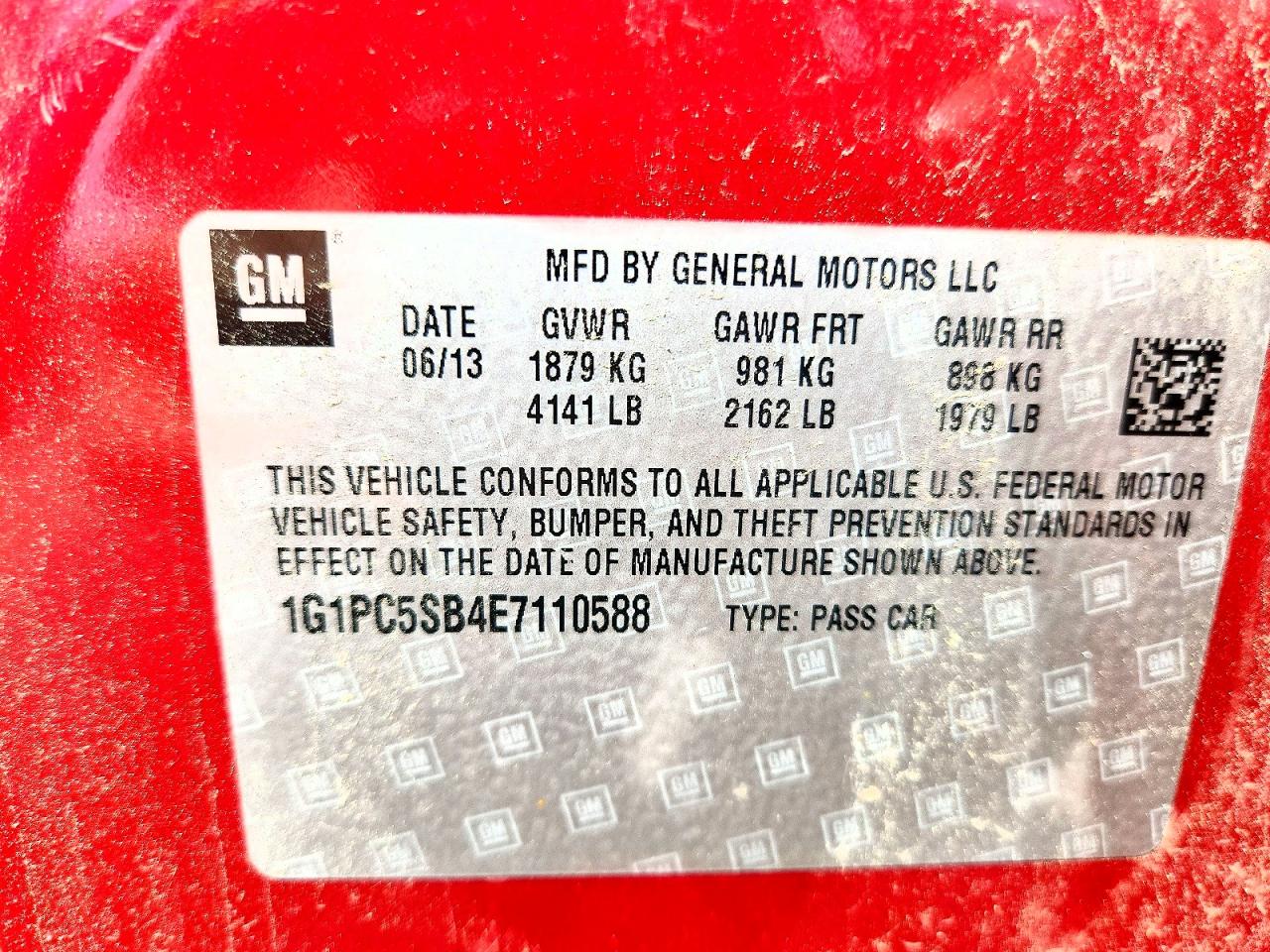 2014 Chevrolet Cruze Lt Red vin: 1G1PC5SB4E7110588