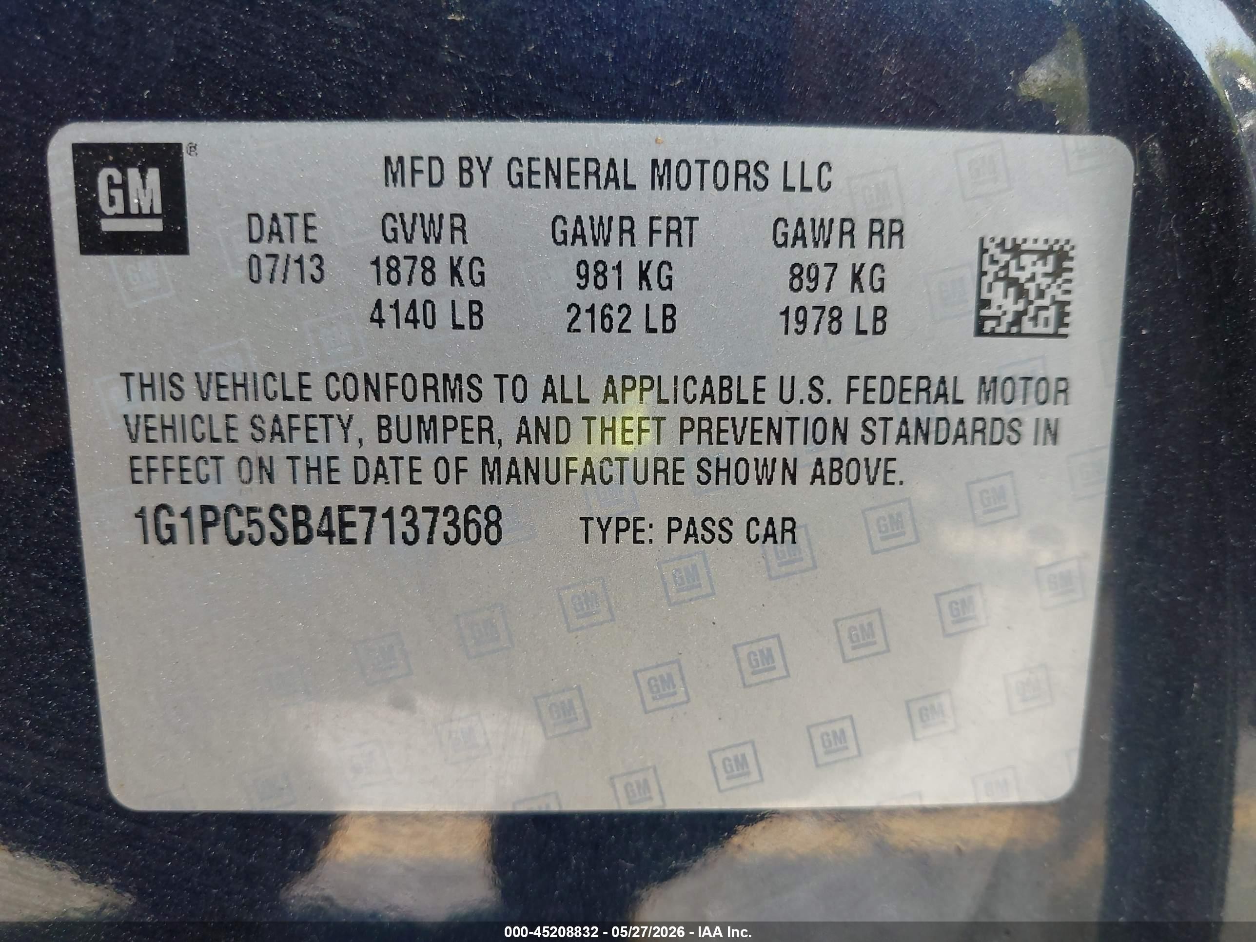2014 Chevrolet Cruze 1lt Auto Navy vin: 1G1PC5SB4E7137368
