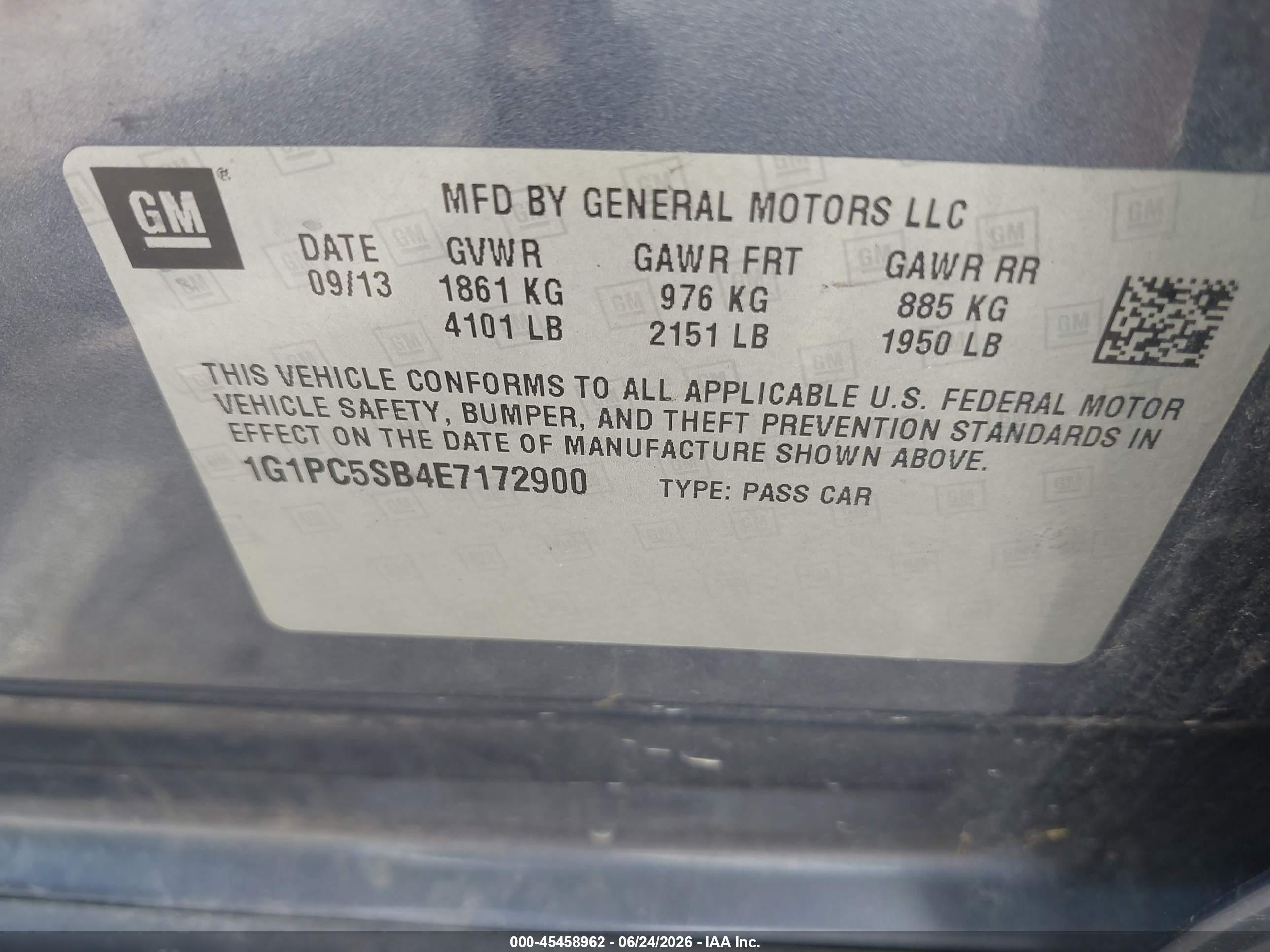 2014 Chevrolet Cruze 1lt Auto Blue vin: 1G1PC5SB4E7172900