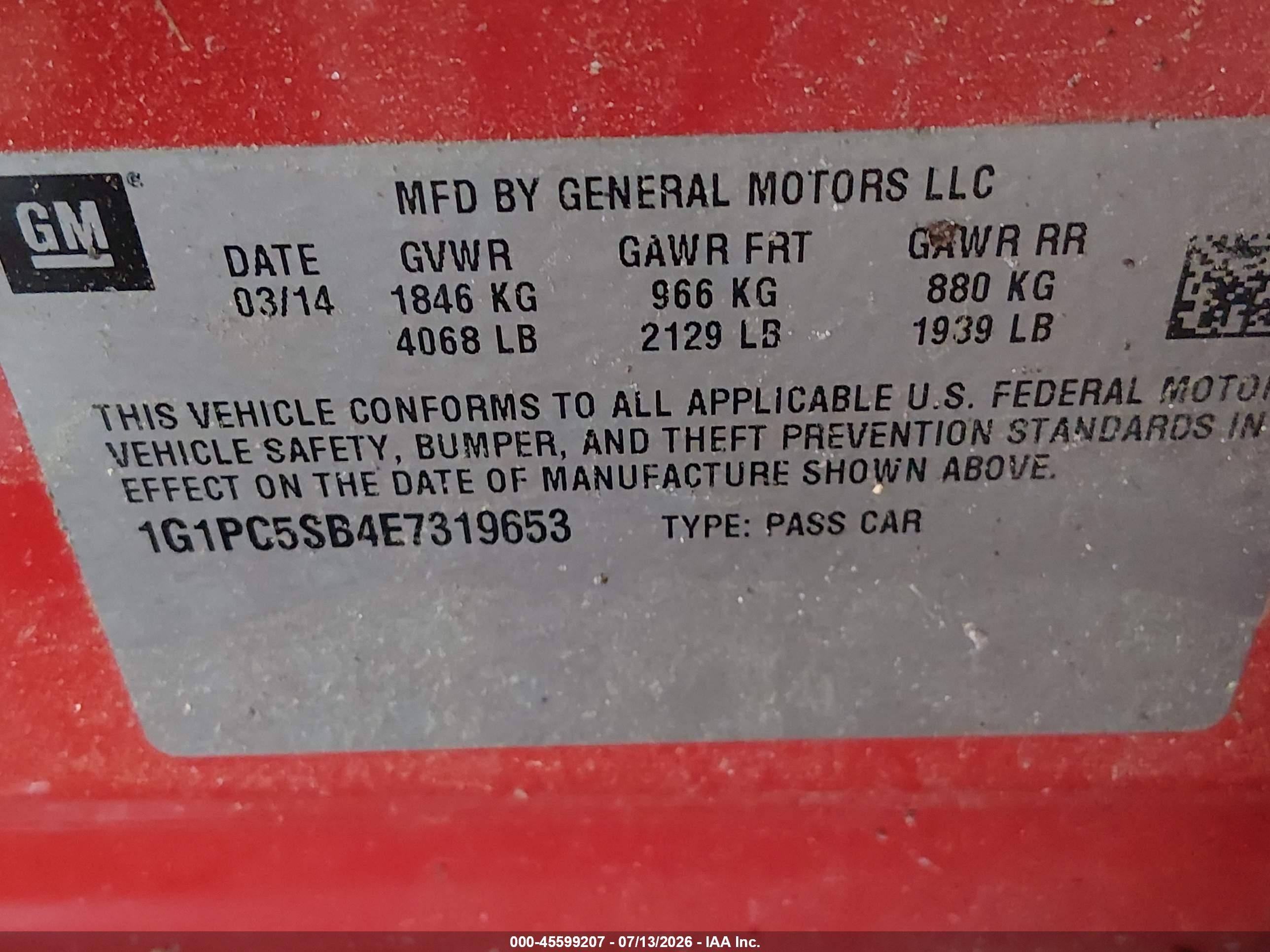 2014 Chevrolet Cruze 1lt Auto Red vin: 1G1PC5SB4E7319653