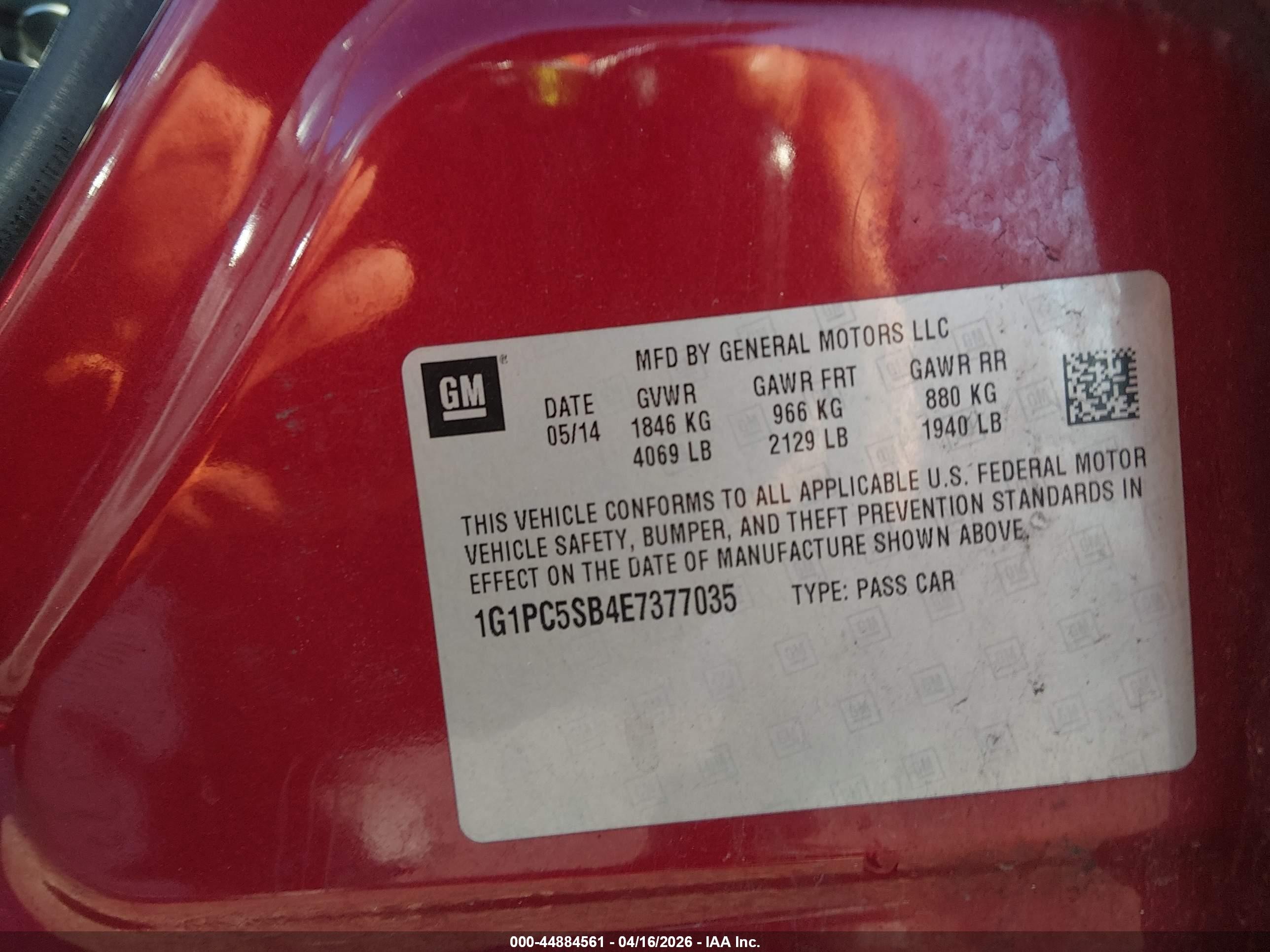 2014 Chevrolet Cruze 1lt Auto Red vin: 1G1PC5SB4E7377035