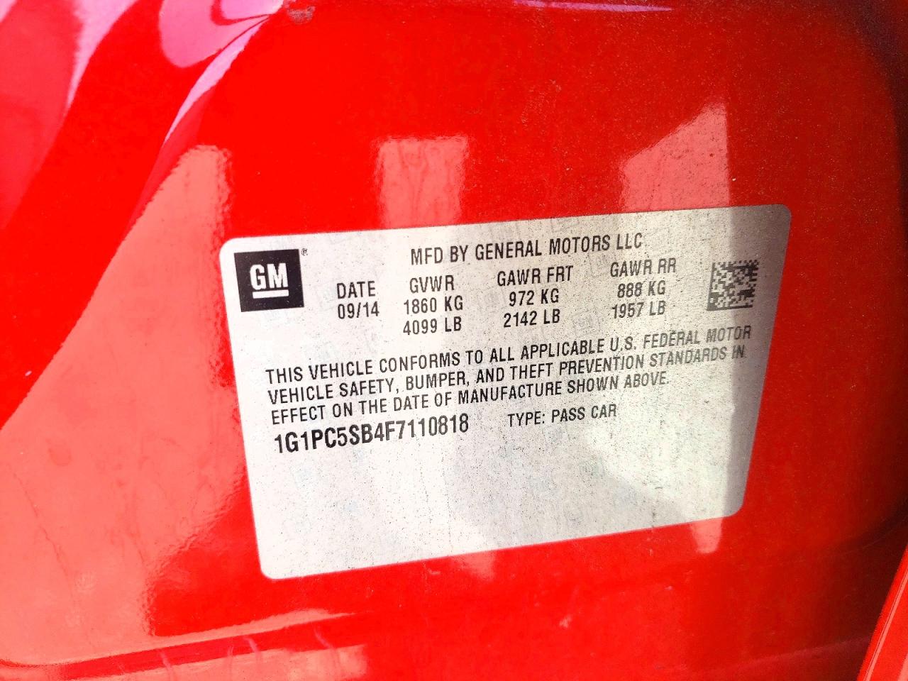 2015 Chevrolet Cruze Lt Red vin: 1G1PC5SB4F7110818