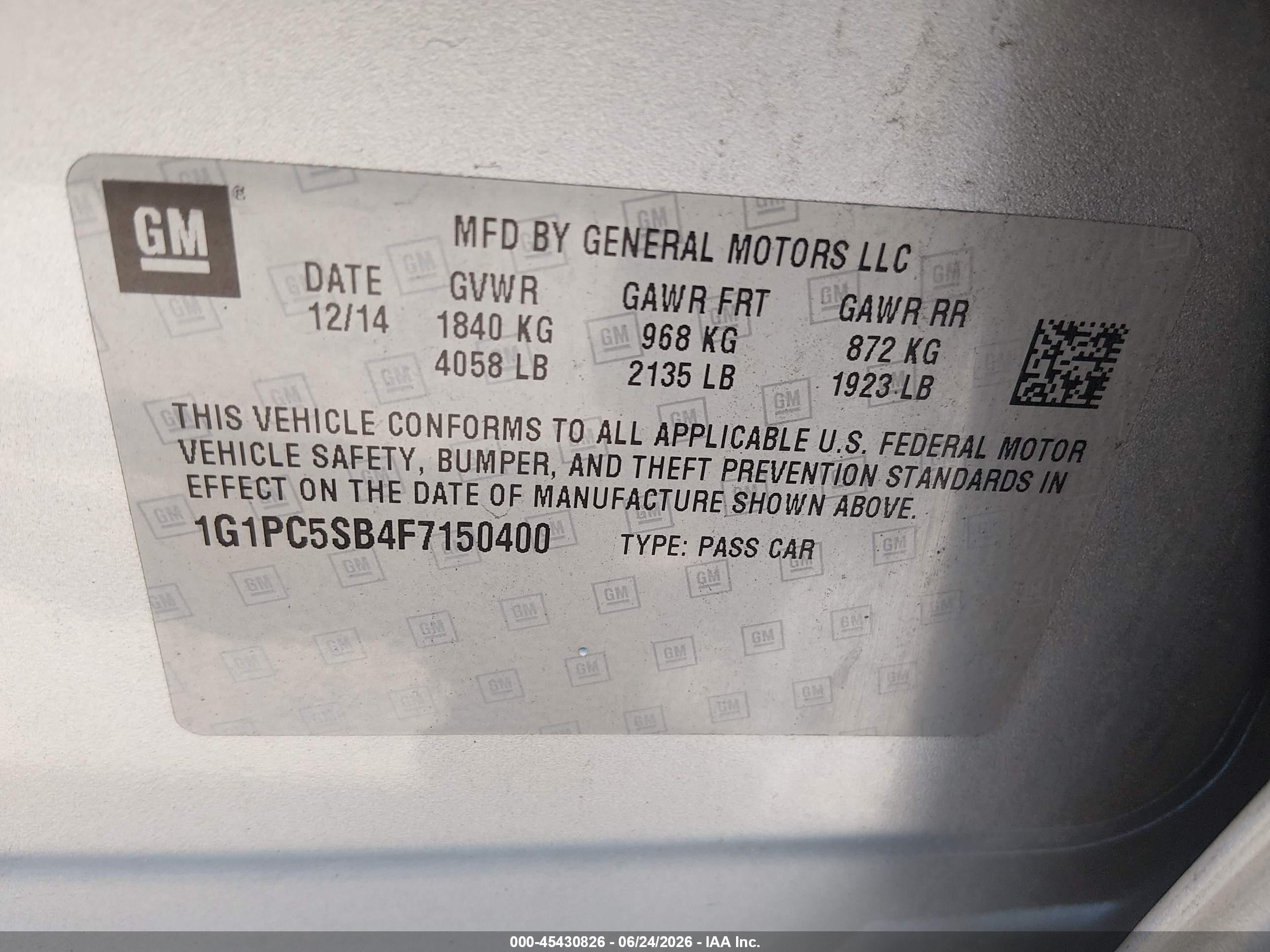 2015 Chevrolet Cruze 1lt Auto Silver vin: 1G1PC5SB4F7150400