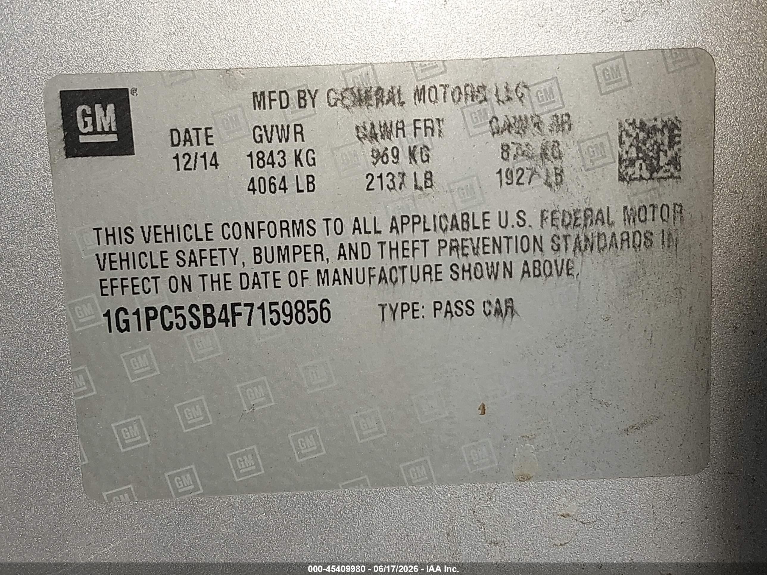 2015 Chevrolet Cruze 1lt Auto Silver vin: 1G1PC5SB4F7159856