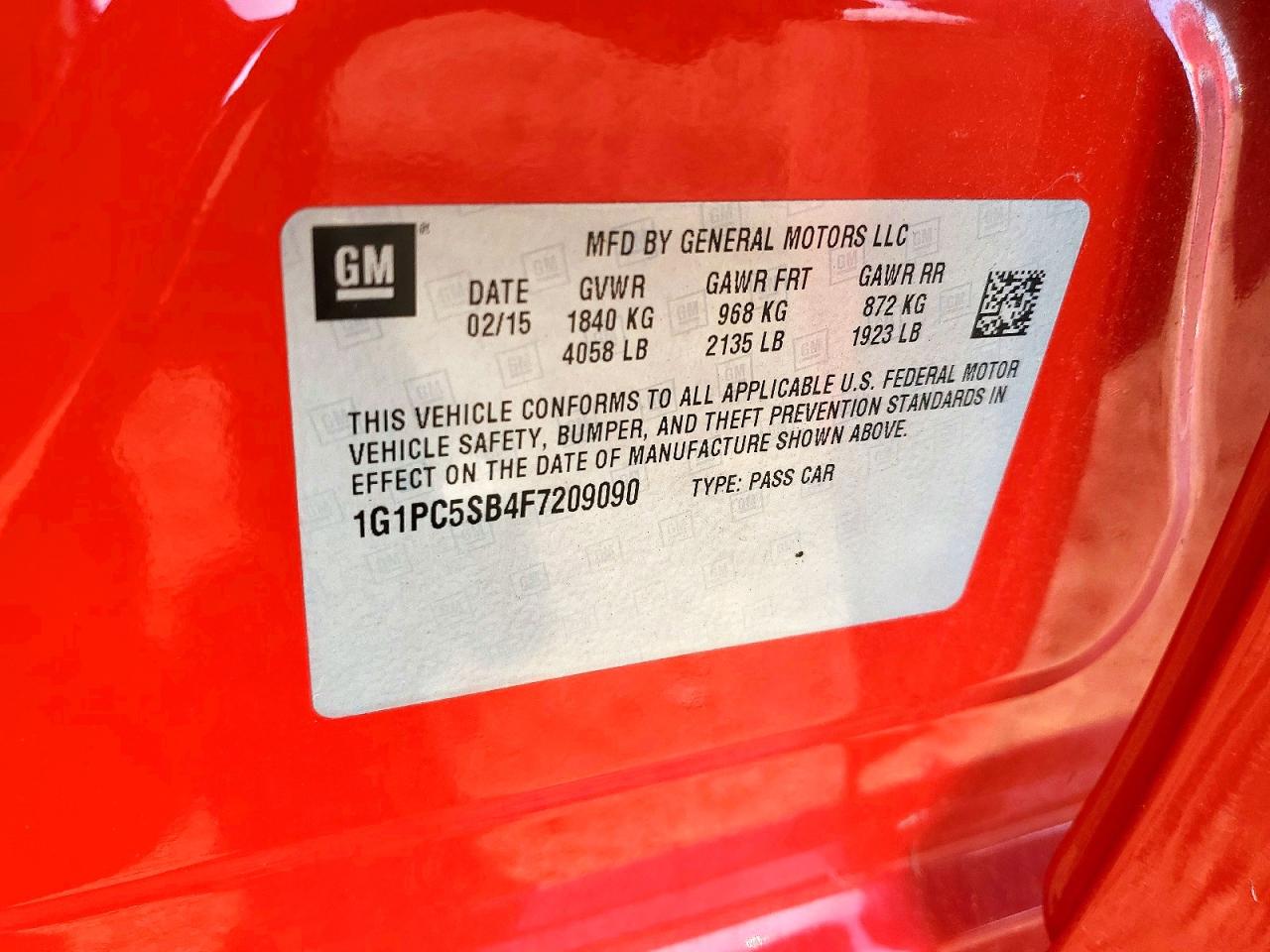 2015 Chevrolet Cruze Lt Red vin: 1G1PC5SB4F7209090