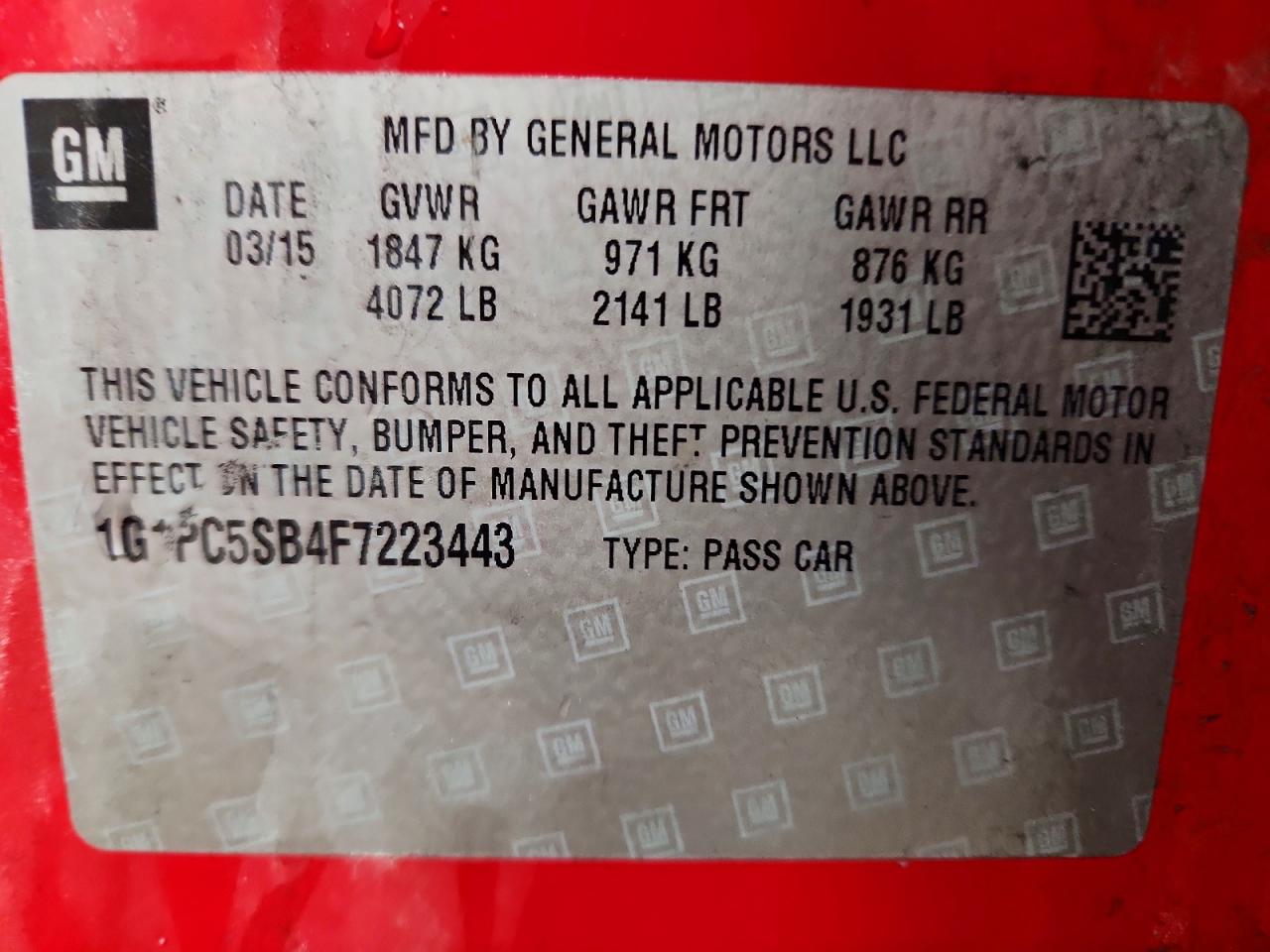 2015 Chevrolet Cruze Lt Красный vin: 1G1PC5SB4F7223443
