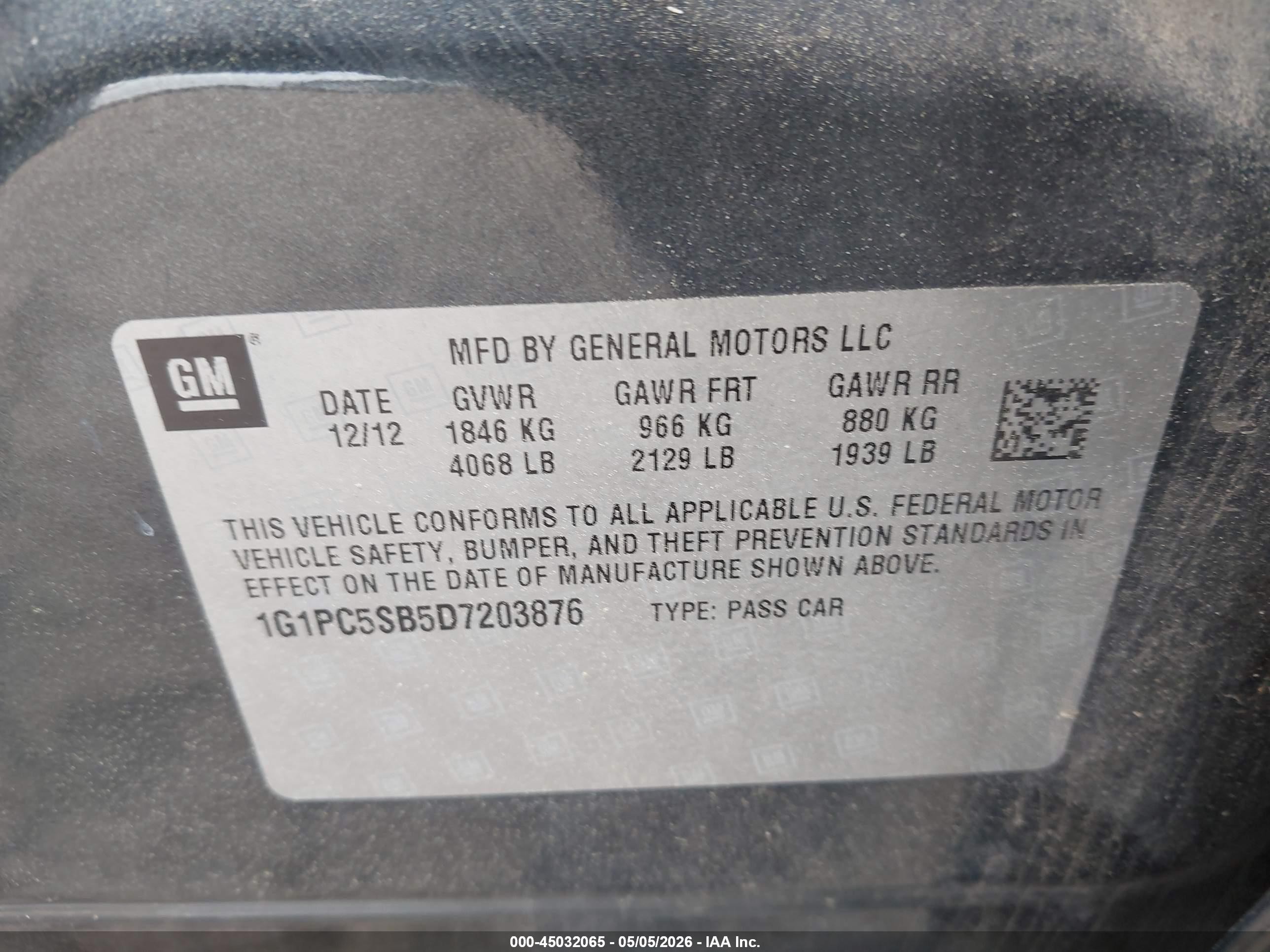 2013 Chevrolet Cruze 1lt Auto Серый vin: 1G1PC5SB5D7203876
