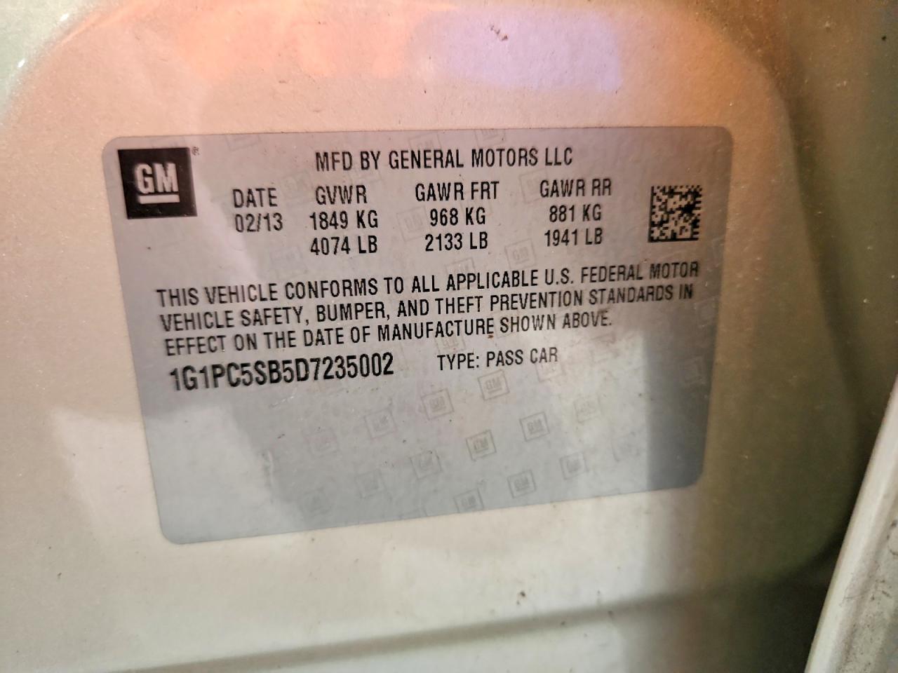 2013 Chevrolet Cruze Lt Бежевый vin: 1G1PC5SB5D7235002