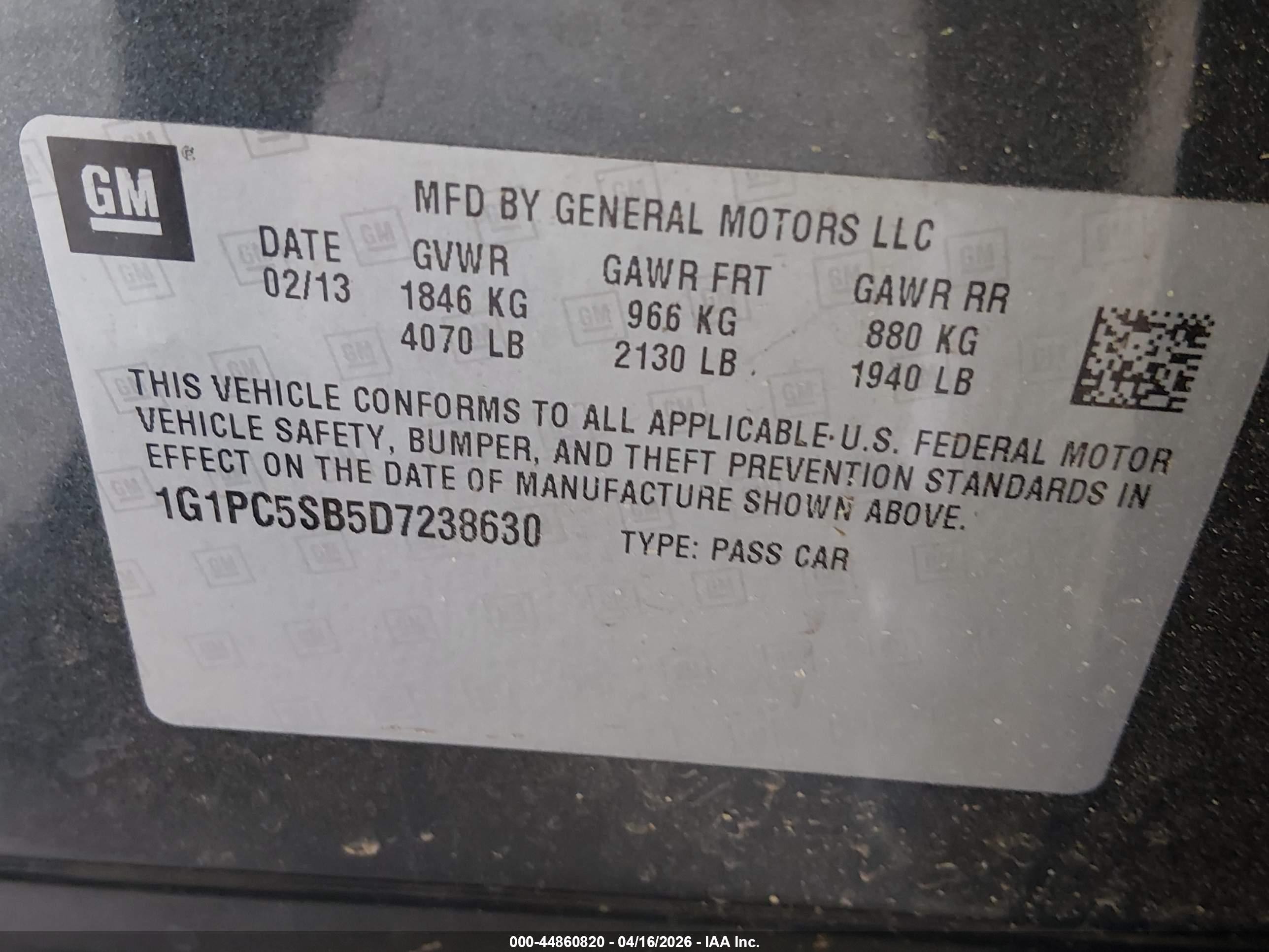 2013 Chevrolet Cruze 1lt Auto Gray vin: 1G1PC5SB5D7238630
