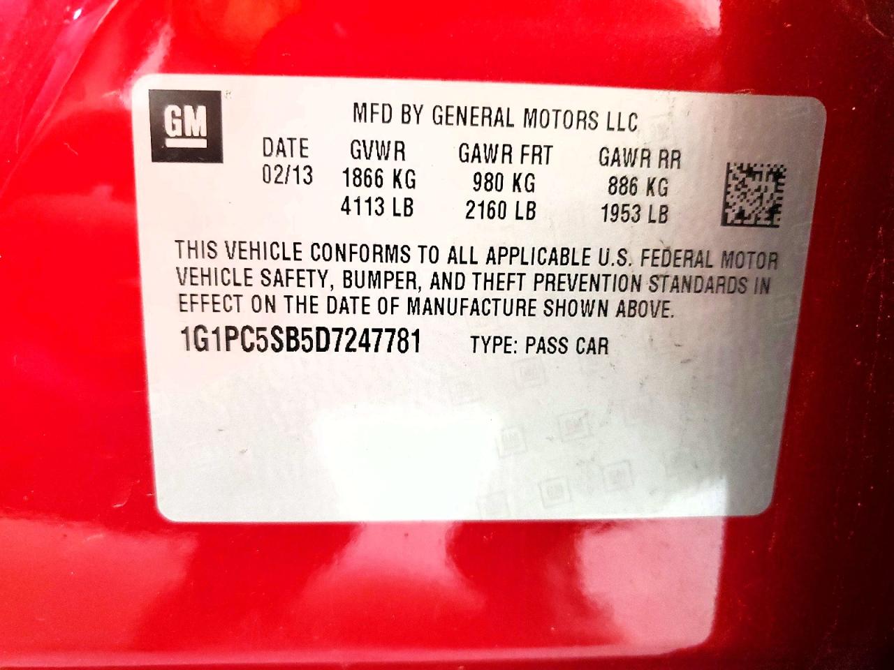 2013 Chevrolet Cruze Lt Red vin: 1G1PC5SB5D7247781