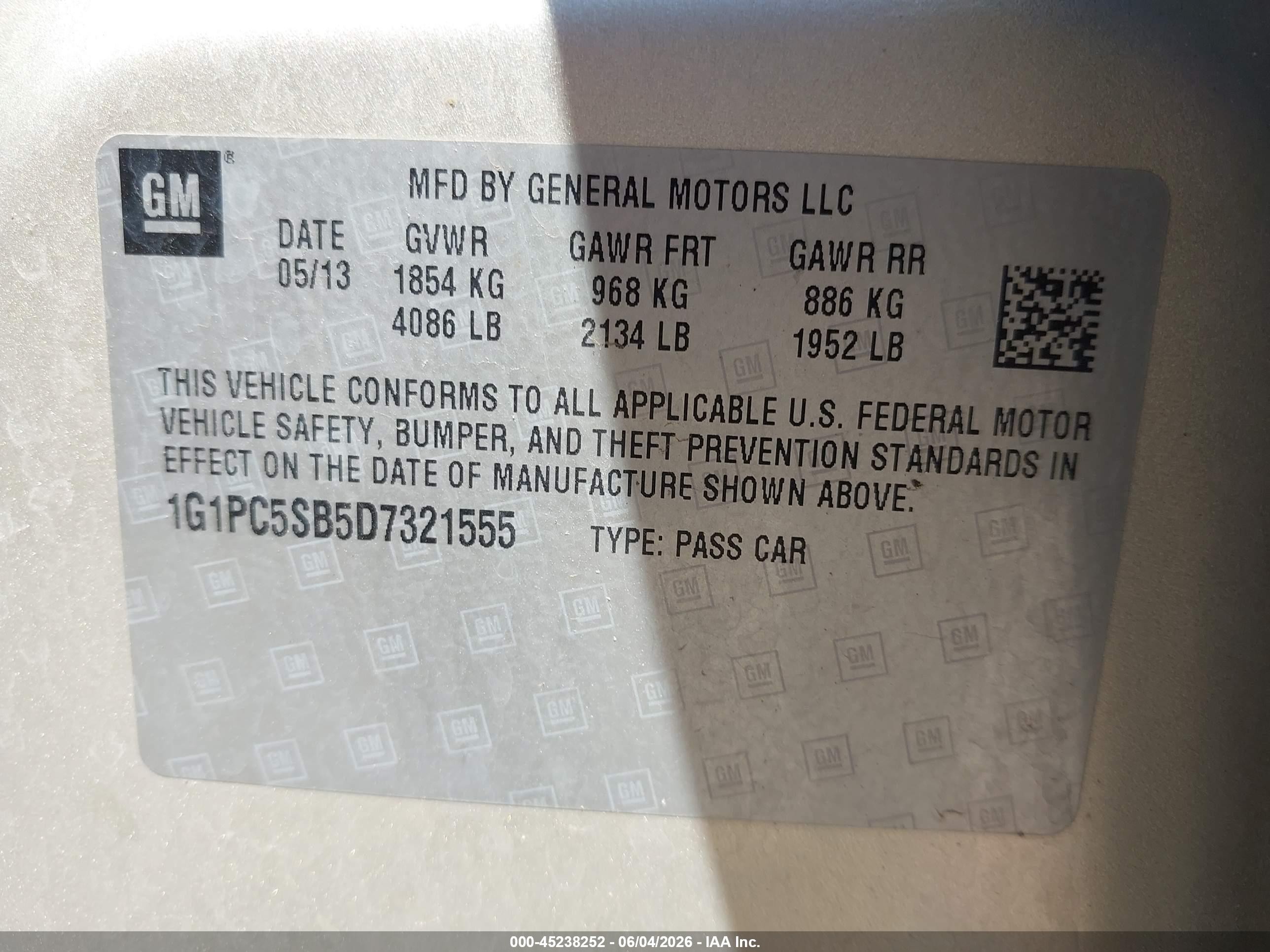 2013 Chevrolet Cruze 1lt Auto Gold vin: 1G1PC5SB5D7321555