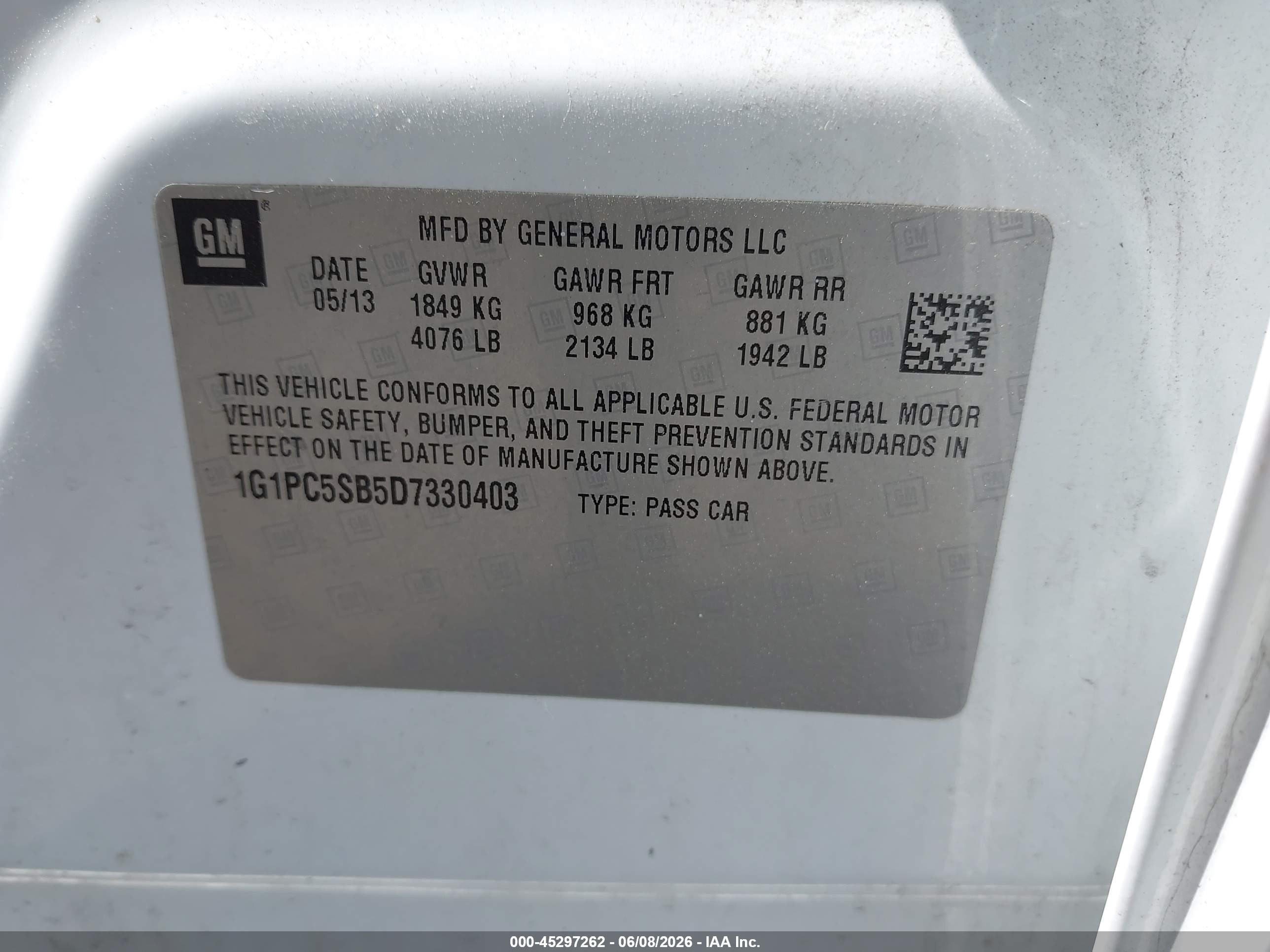 2013 Chevrolet Cruze 1lt Auto White vin: 1G1PC5SB5D7330403